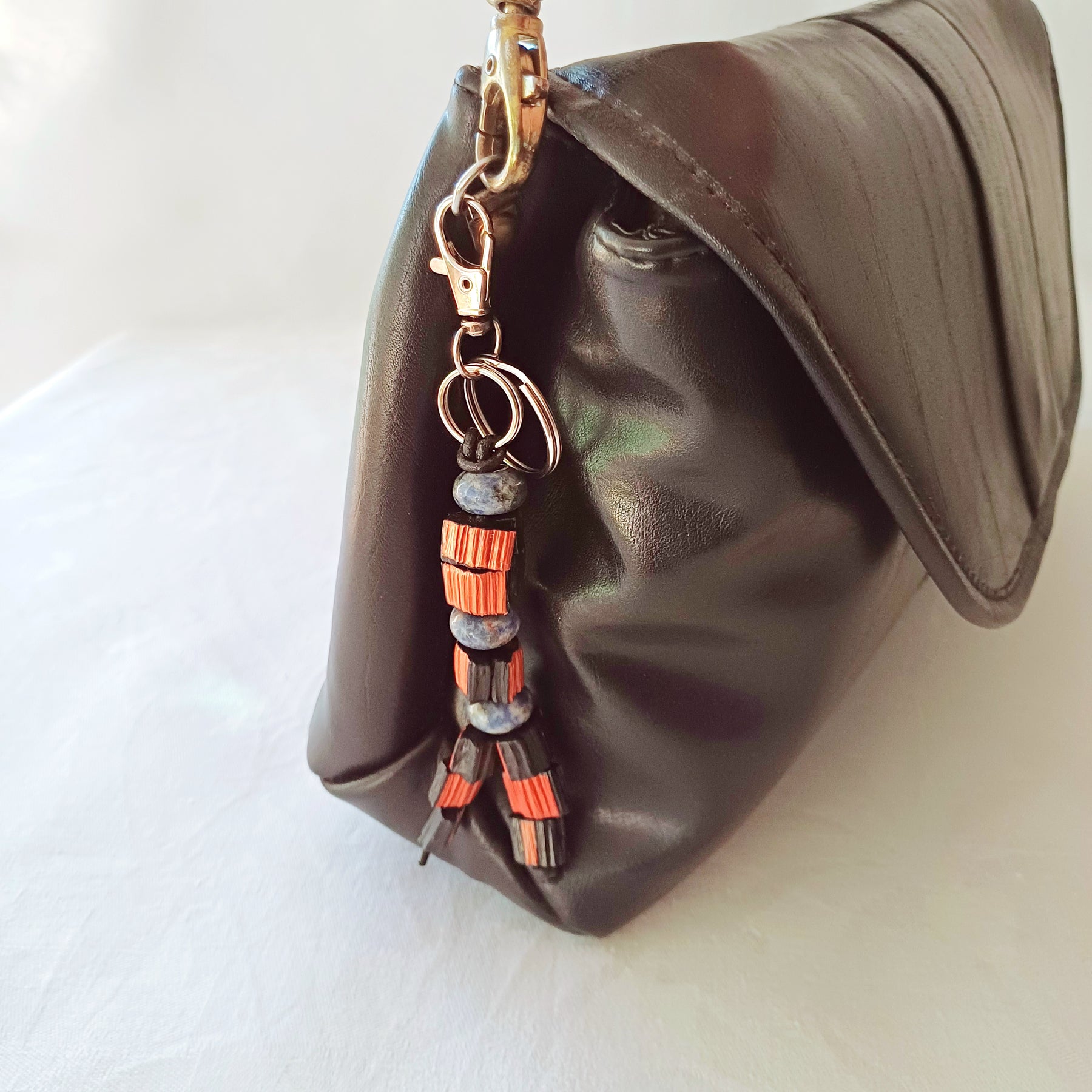 Handmade Palm Leaf Beads and Gemstones Keyring Charm