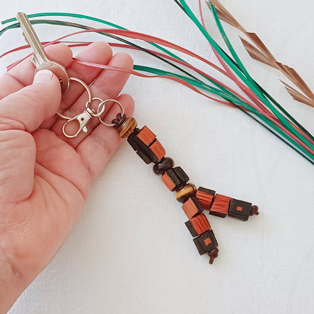 Handmade Palm Leaf Beads and Gemstones Keyring Charm