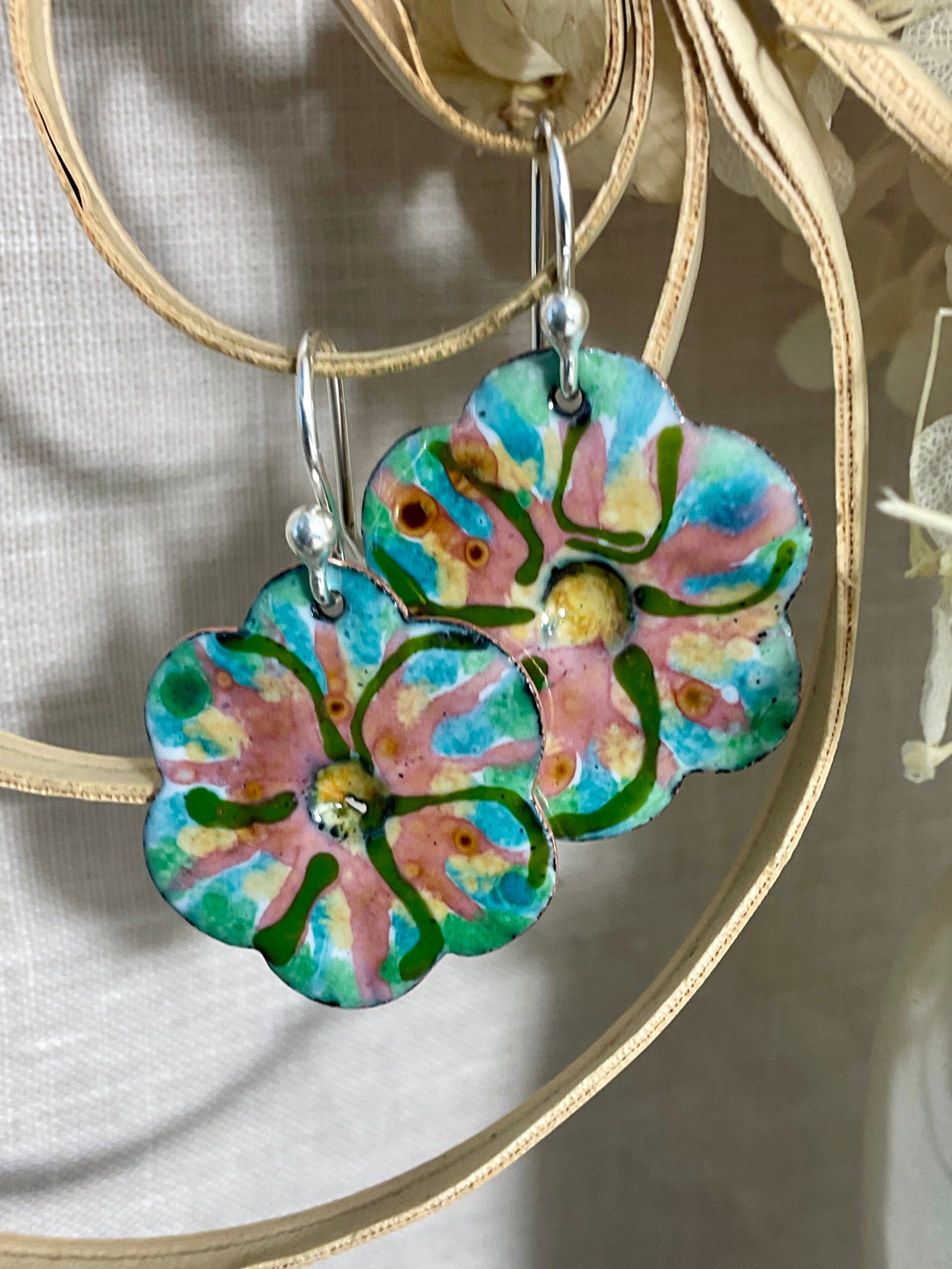 Flowers. Enamel earrings. Handmade