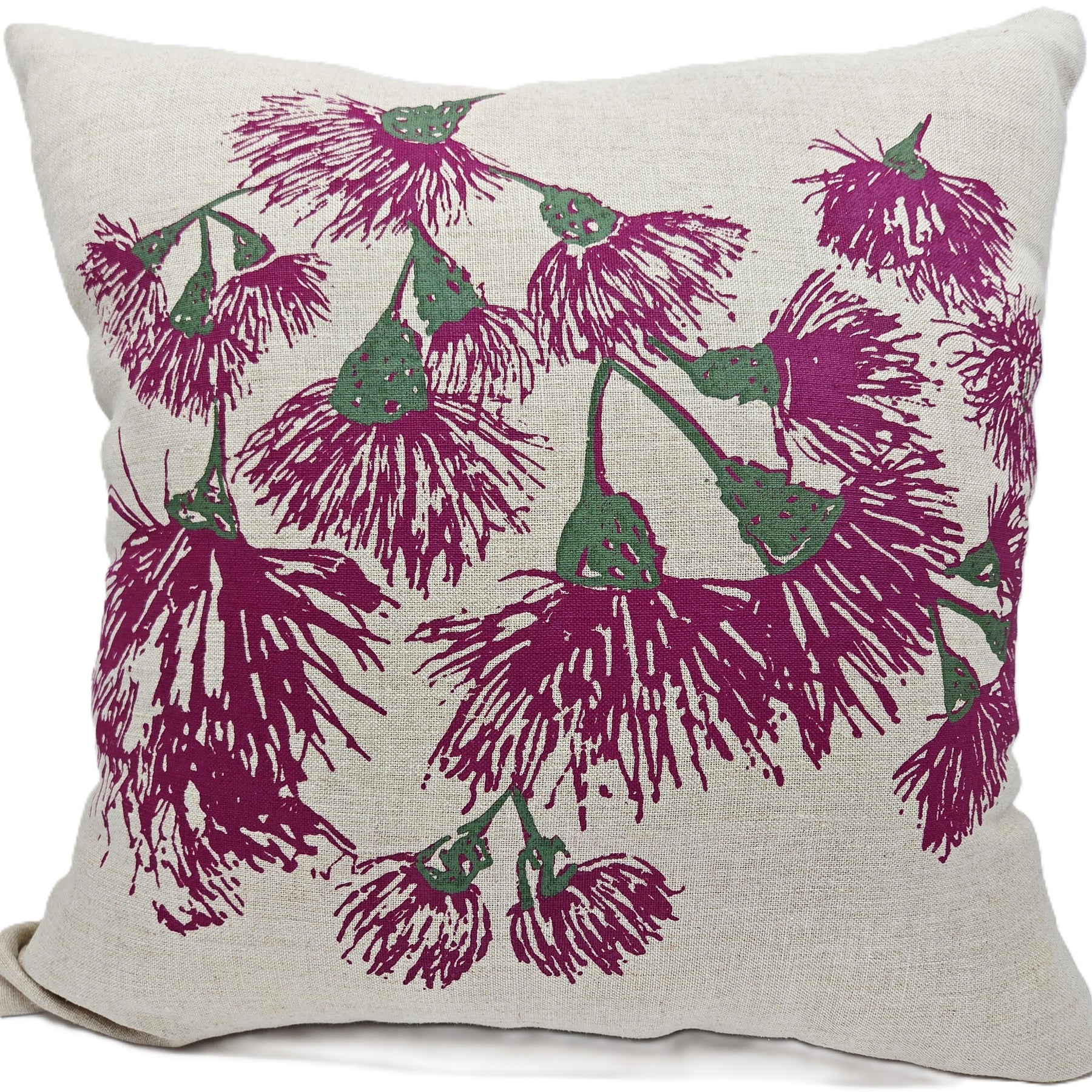 Hand Screen Printed Linen Cushion Covers-Eucalypt Blossoms Festive