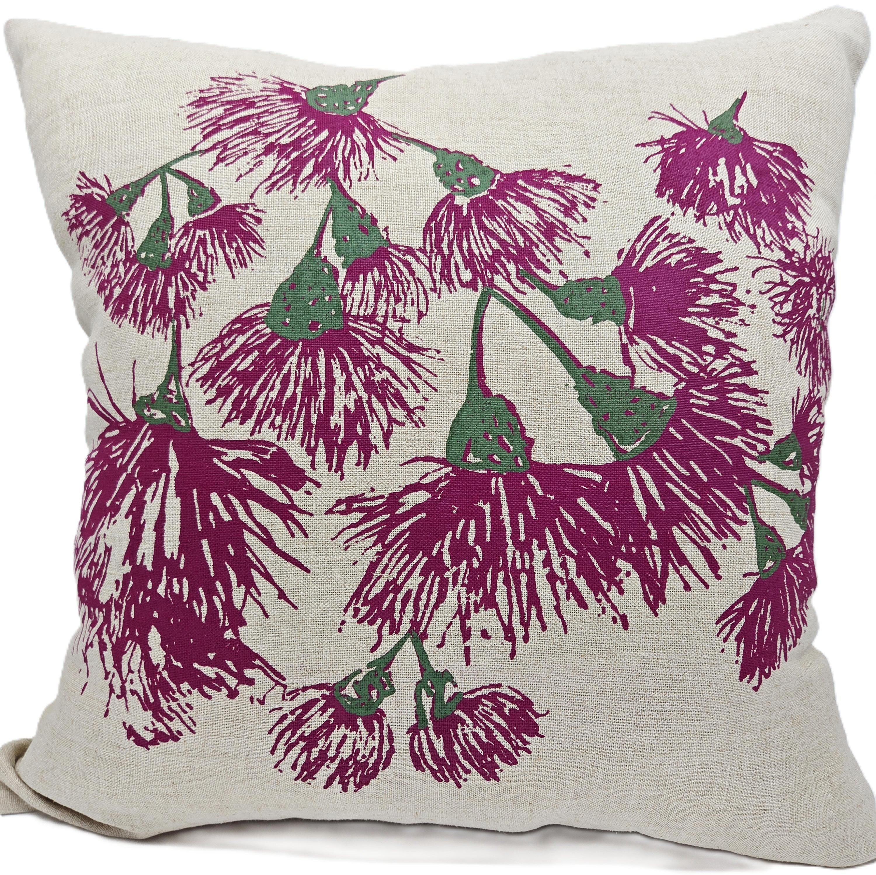 Hand Screen Printed Linen Cushion Covers-Eucalypt Blossoms Festive