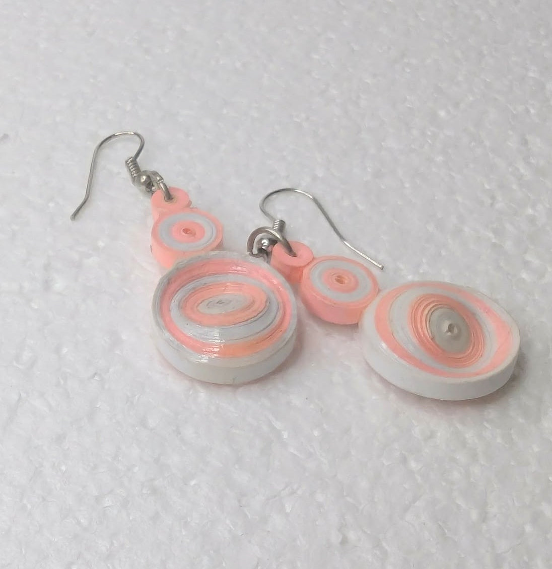 Quilled Skewed pink and white earrings