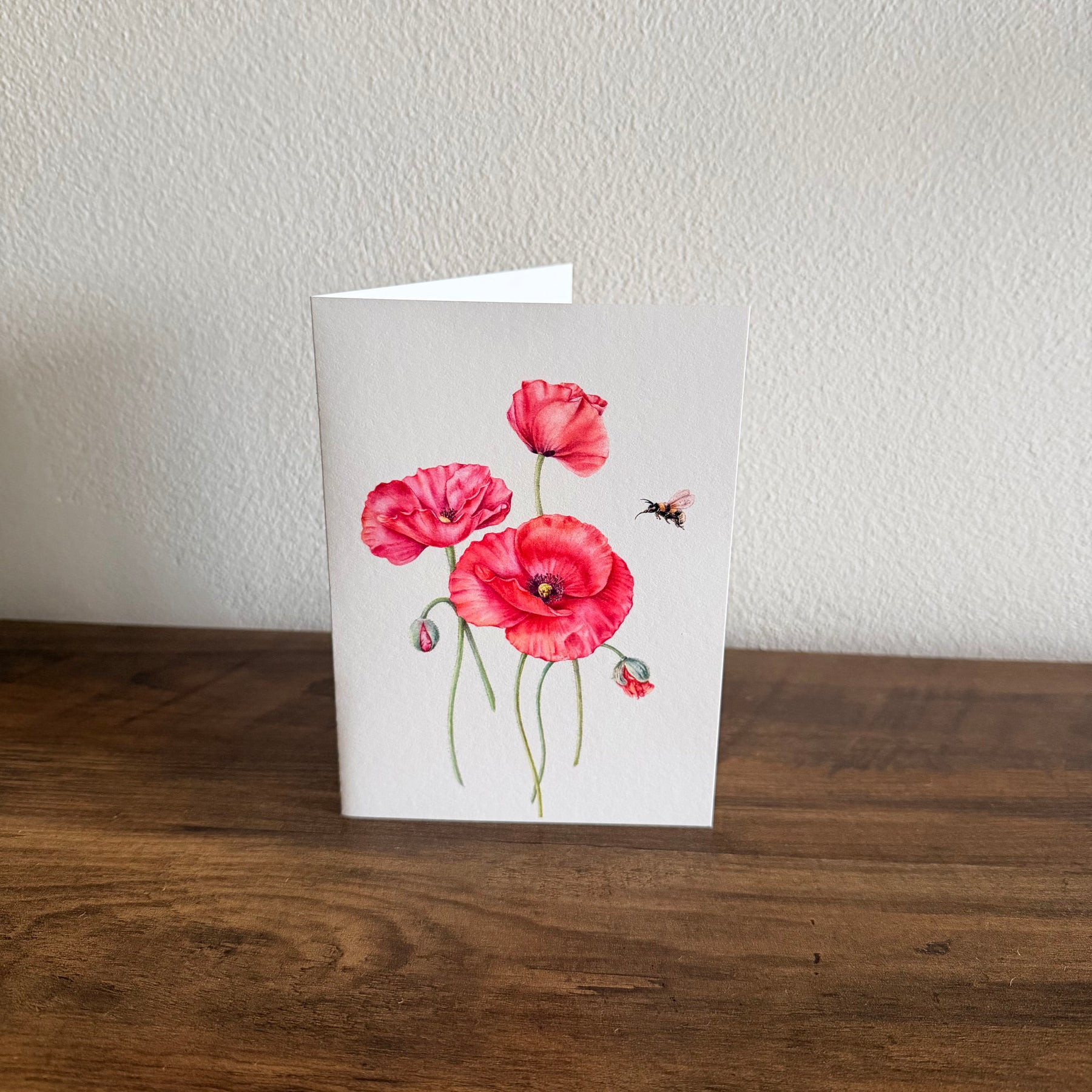 Red Poppy Botanical Art Card - Handmade Watercolor Greeting Card