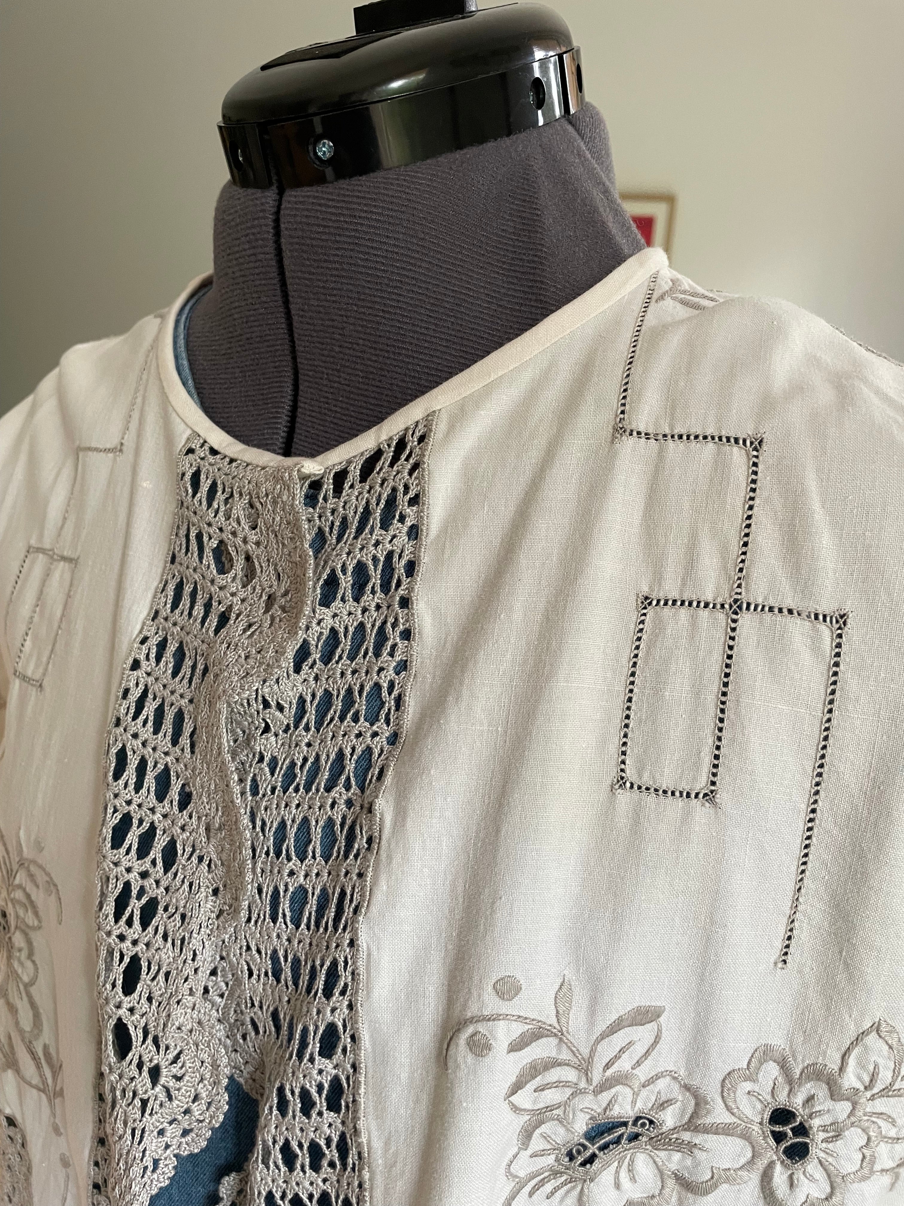 Handmade Vintage Lace Jacket Upcycled Tablecloth