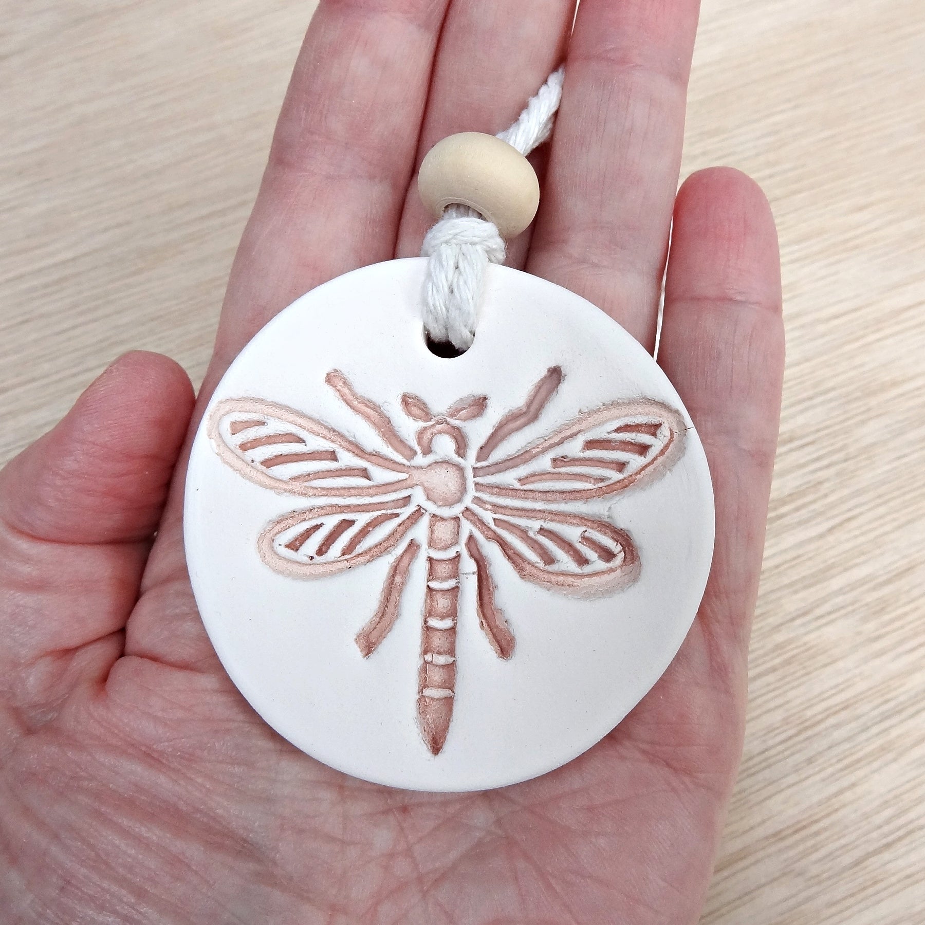 Ceramic Car Diffuser gift set with Essential Oil. Handmade porcelain clay air freshener. Dragonfly, Bee, Ladybird