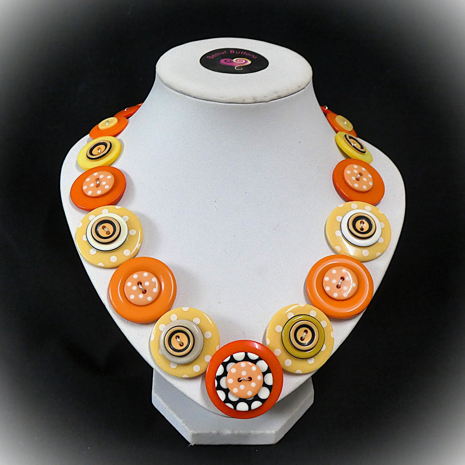 Button necklace and stud earrings - Orange Spots