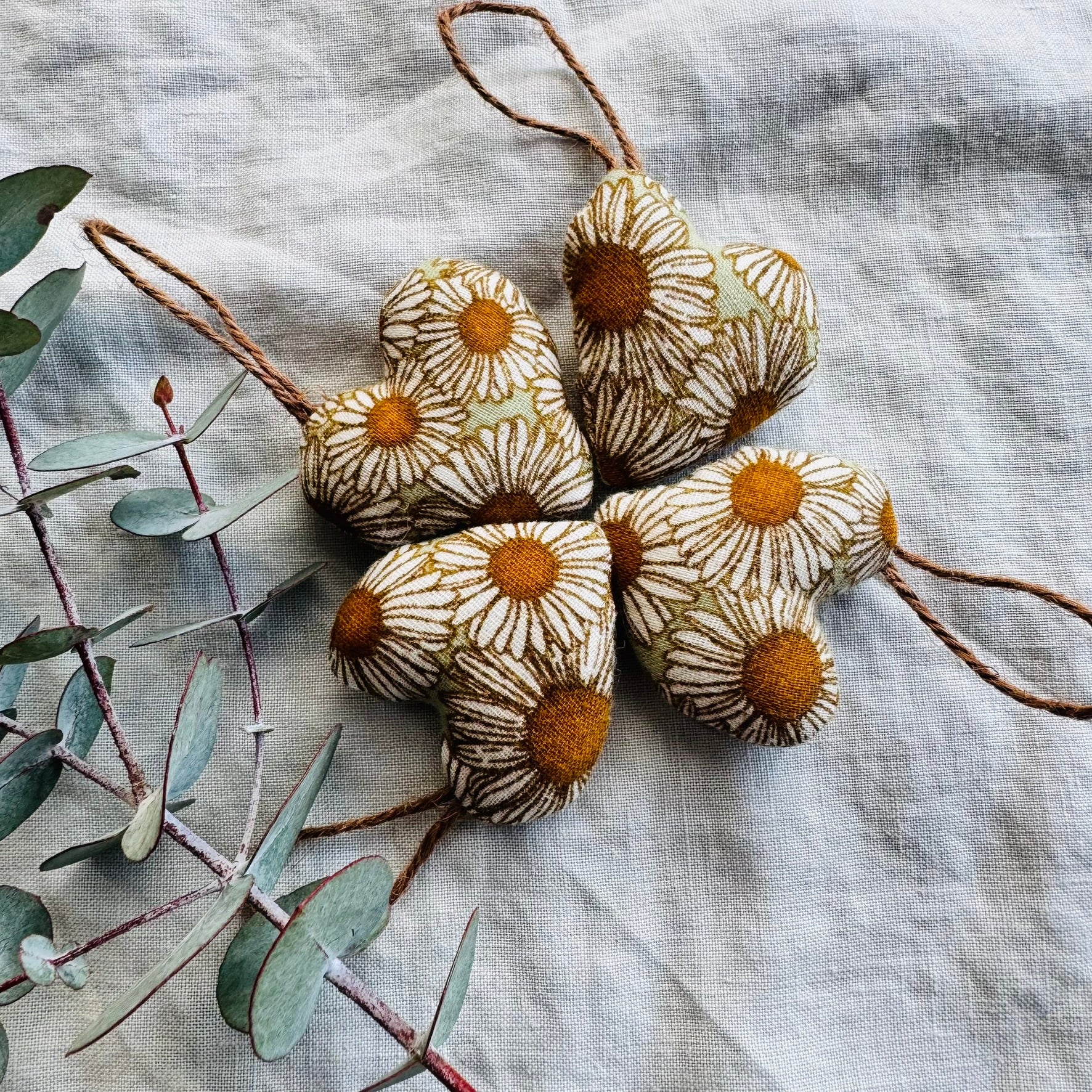Chamomile Hearts - handmade with wool filling