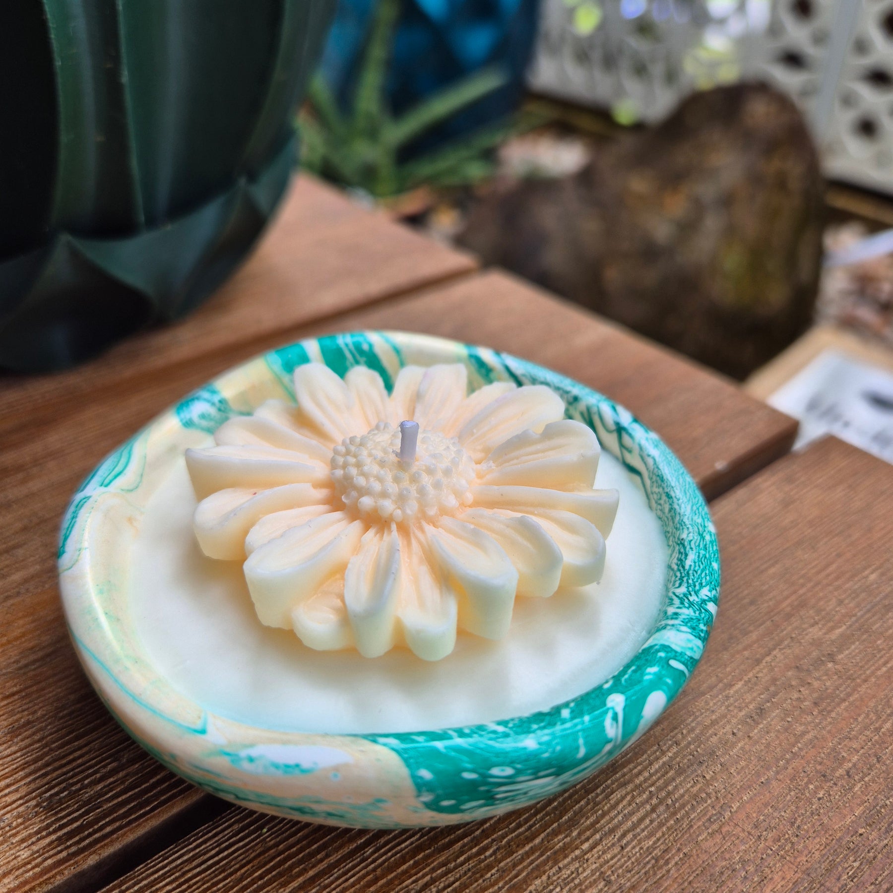 Concrete organic shaped bowl candle with black raspberry lime