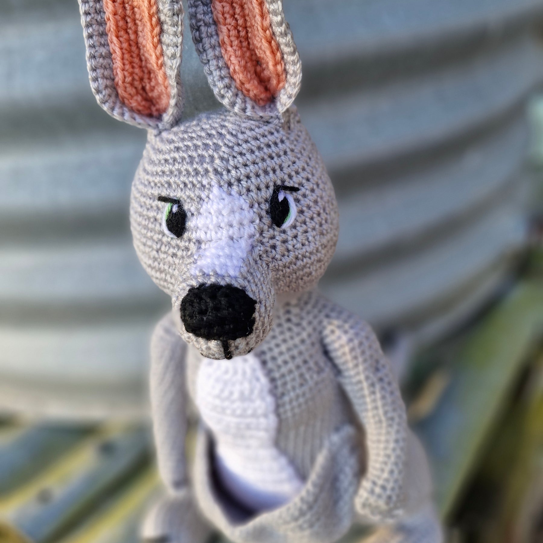 Handmade Crochet Sweet Grey Kangaroo – Made to Order