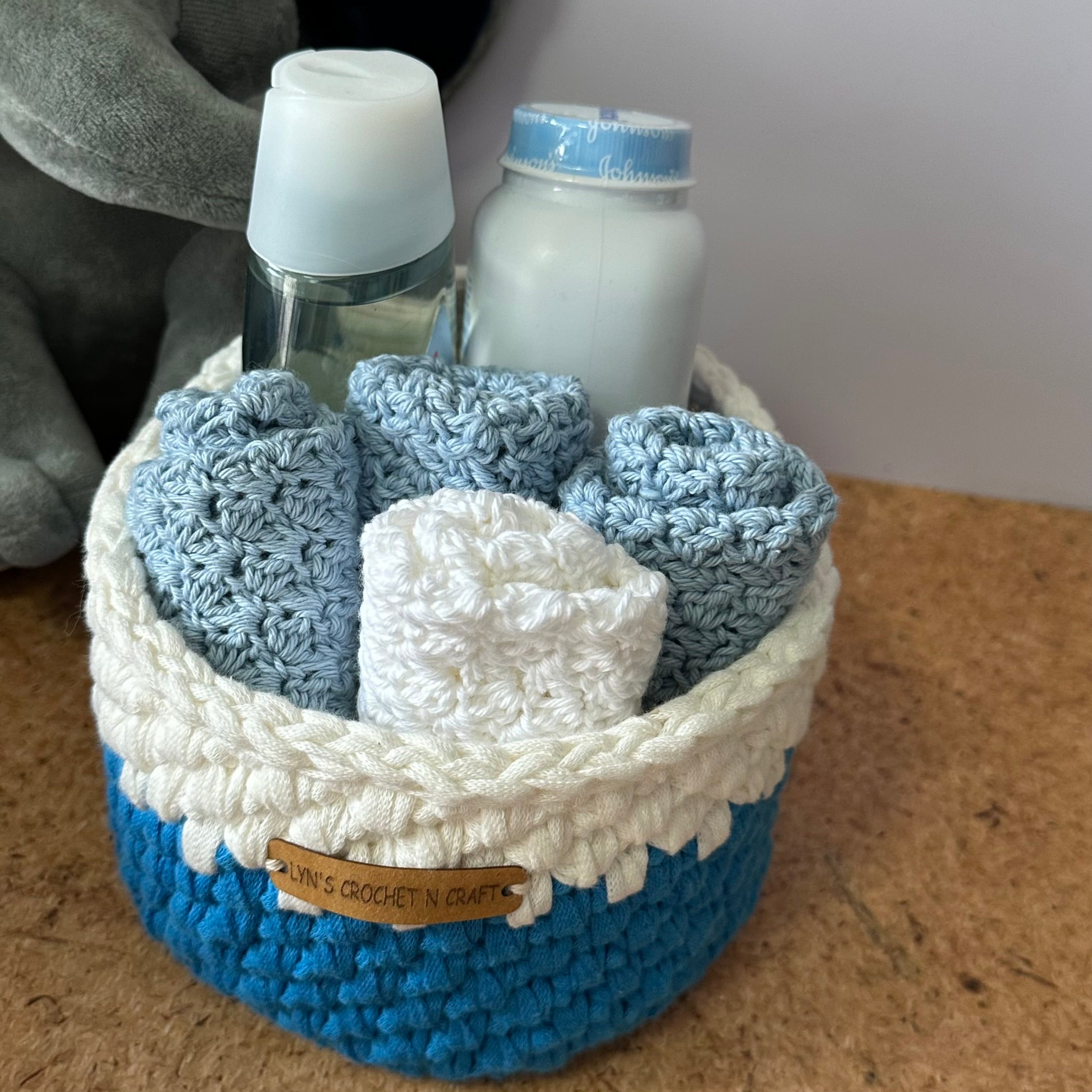 Handmade Blue and White Crochet Baby Basket
