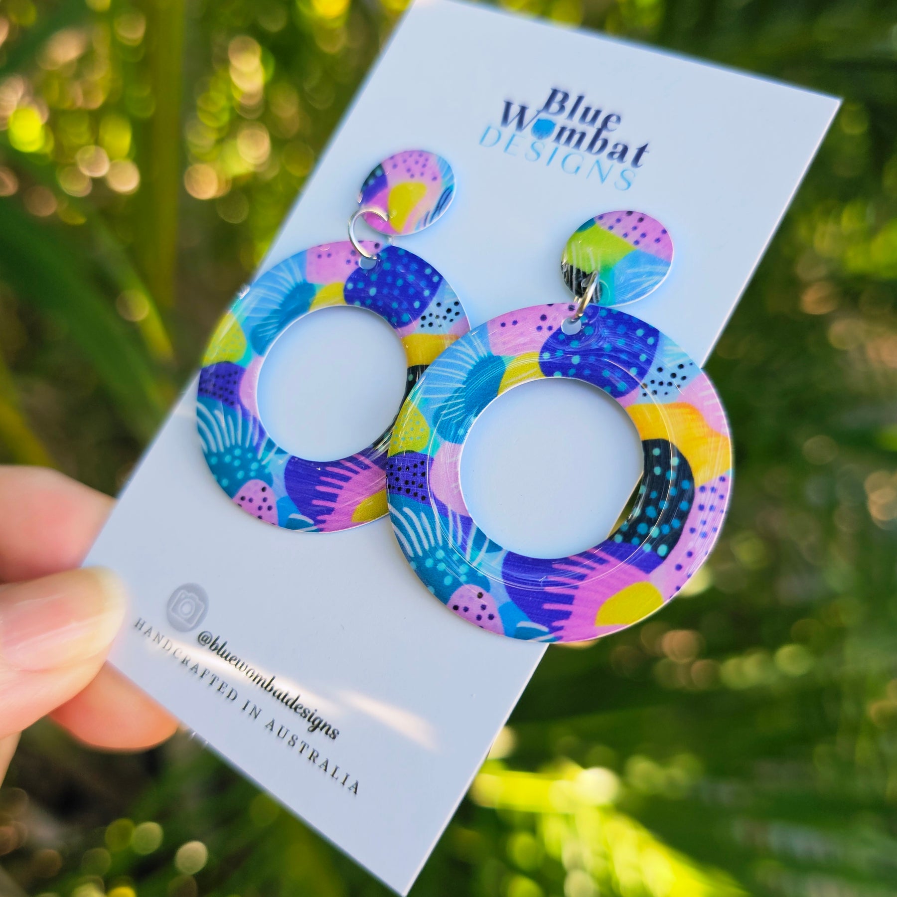 Hoop Yupo Paper round Resin Dangle Earrings