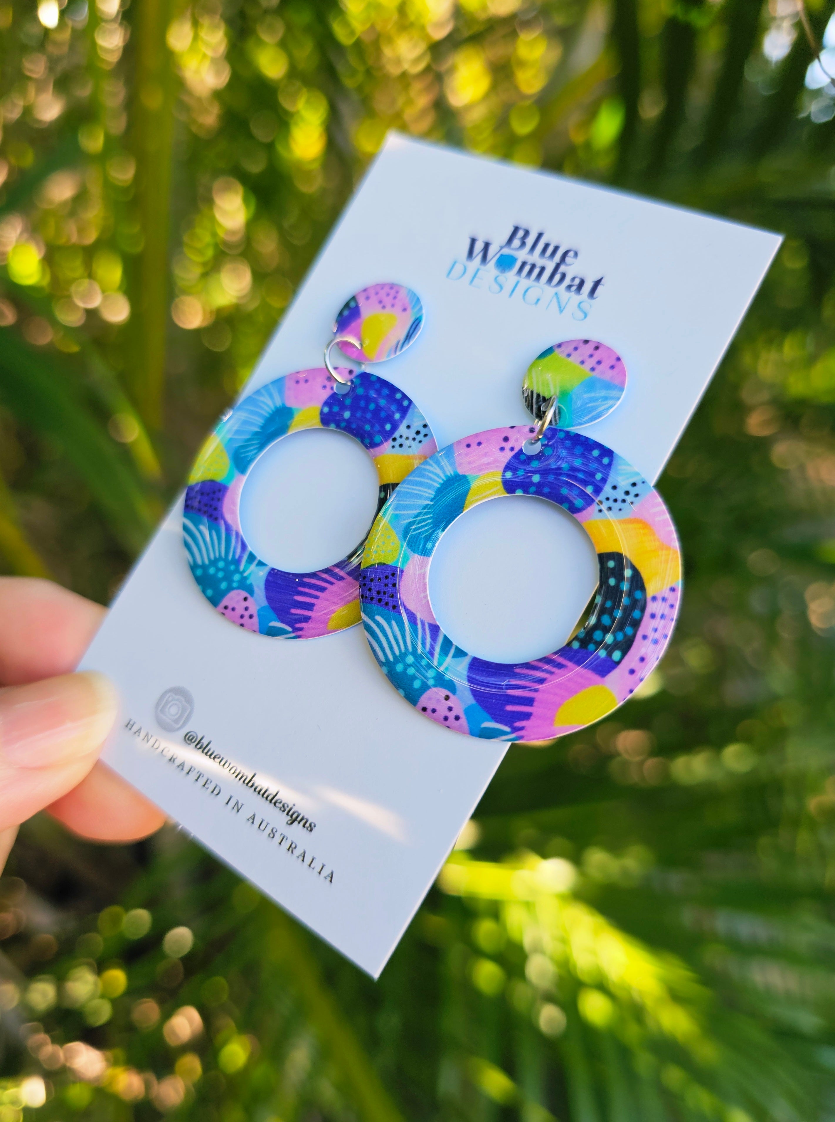 Hoop Yupo Paper round Resin Dangle Earrings