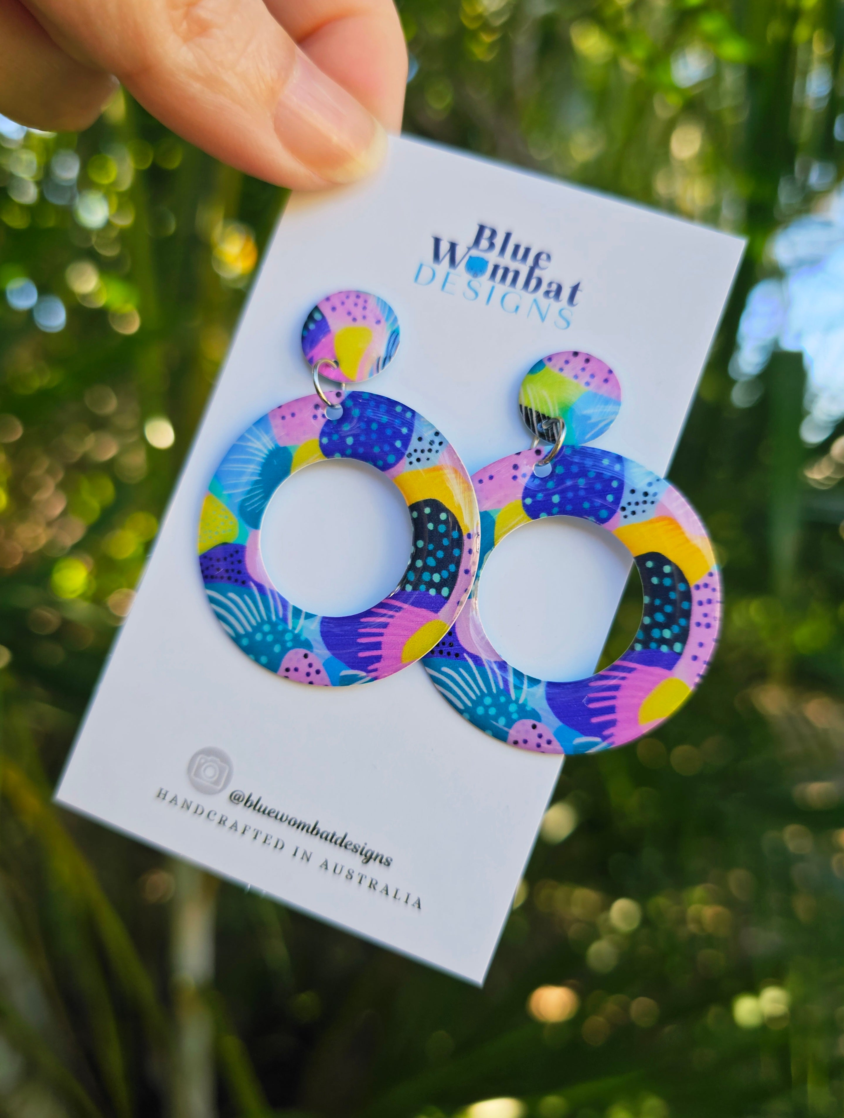 Hoop Yupo Paper round Resin Dangle Earrings