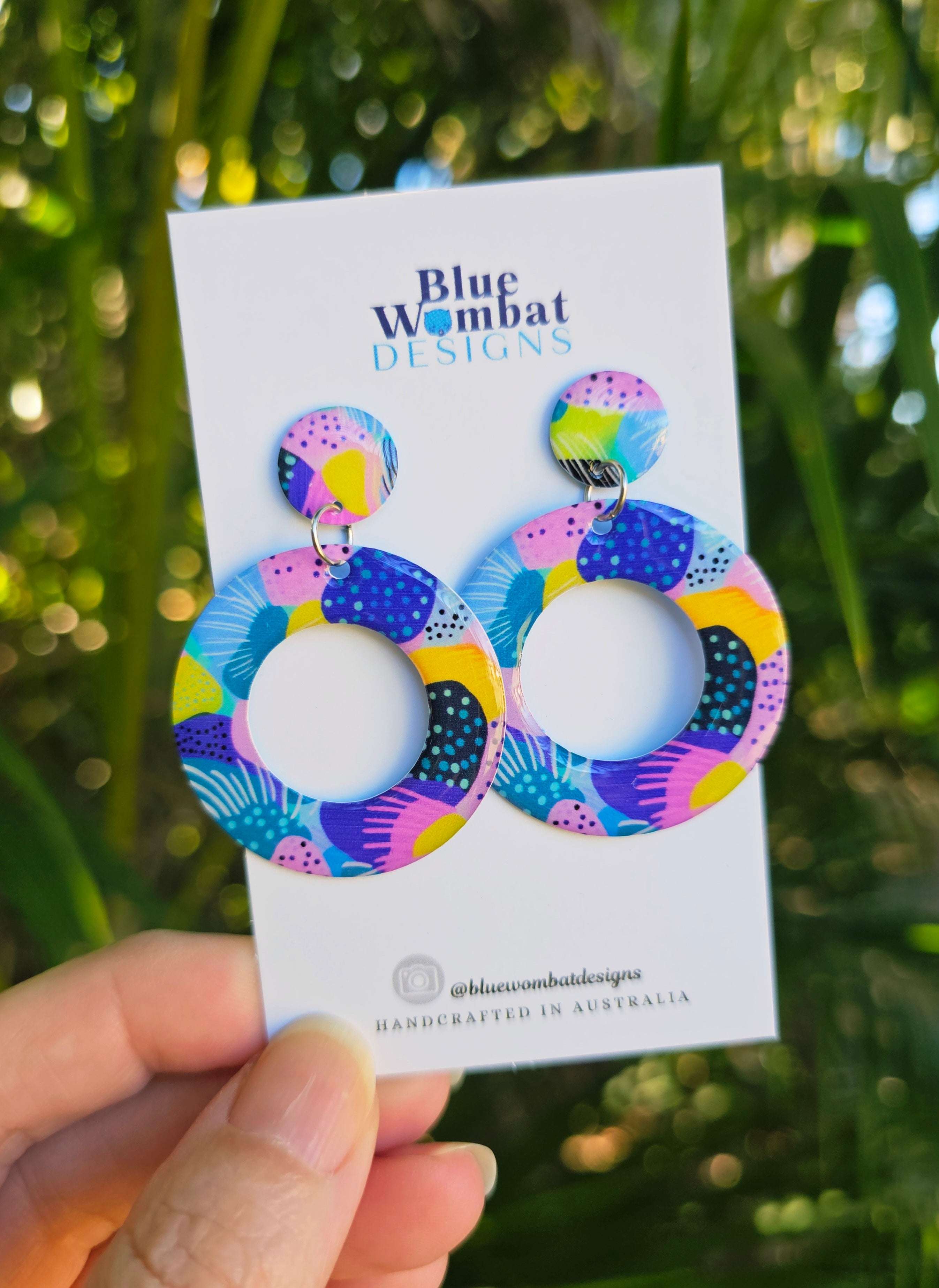 Hoop Yupo Paper round Resin Dangle Earrings