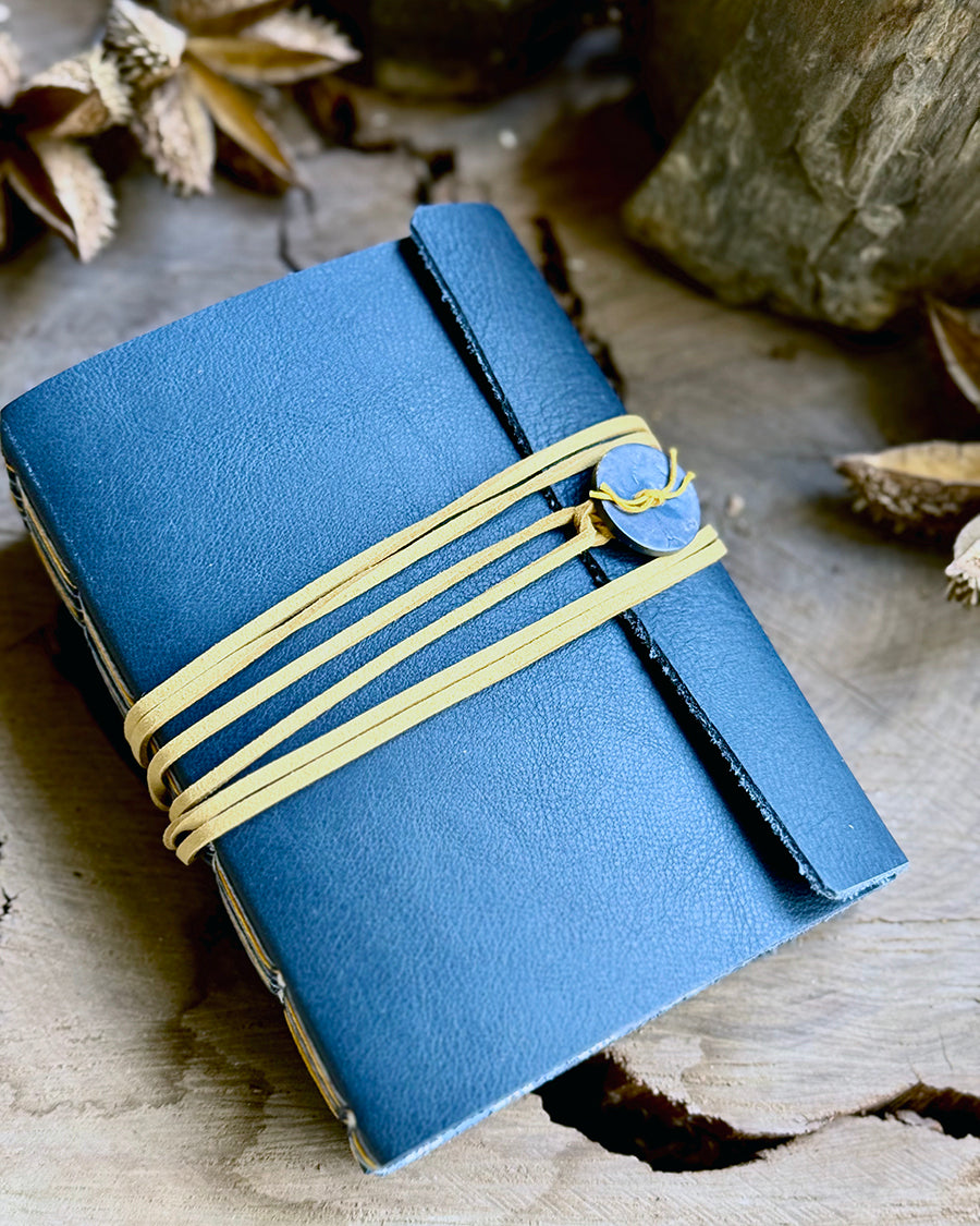 Navy Straight-stitched Leather A6 Journal
