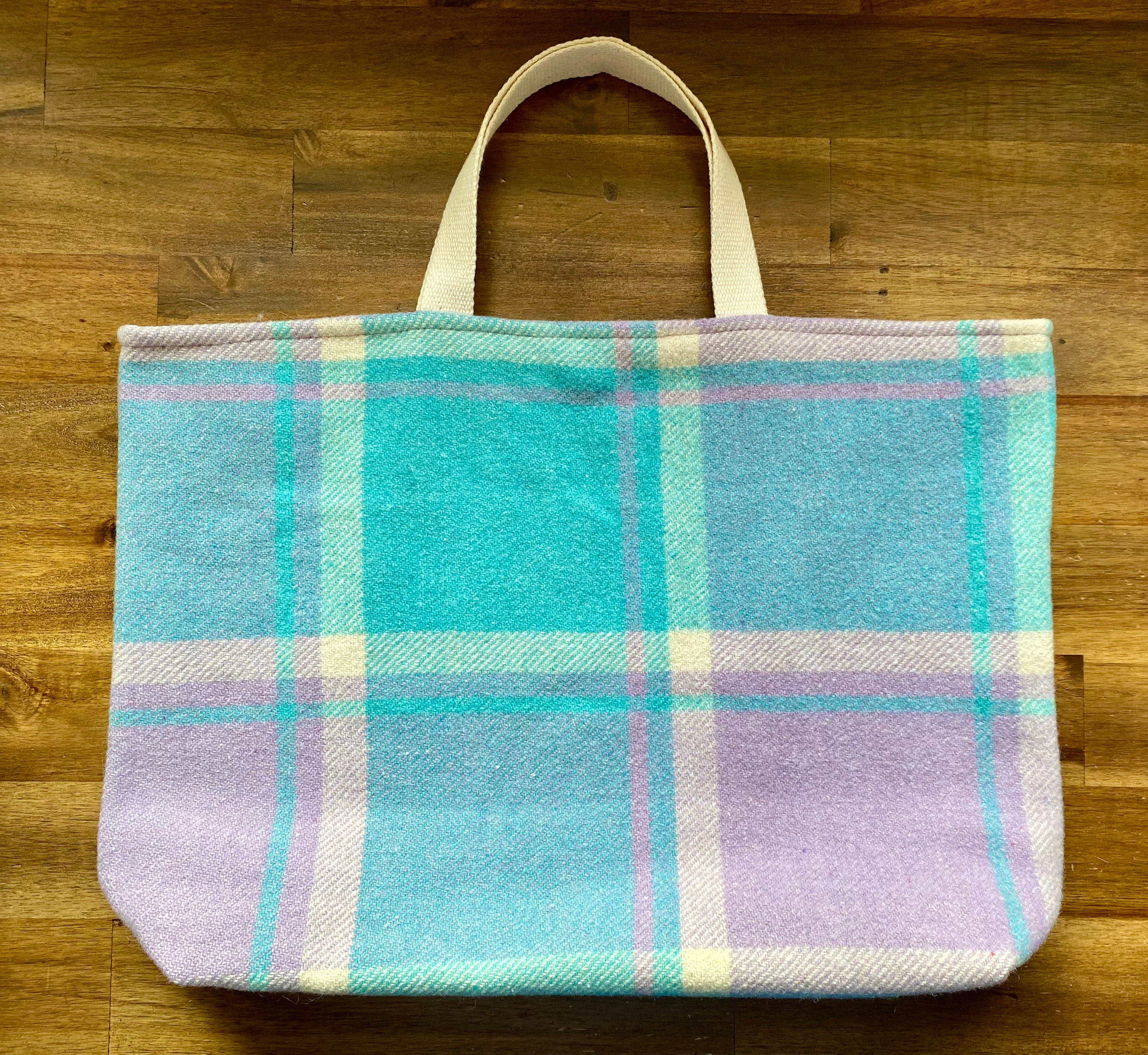 Upcycled Woollen Blanket - Market Tote - Blue/lilac