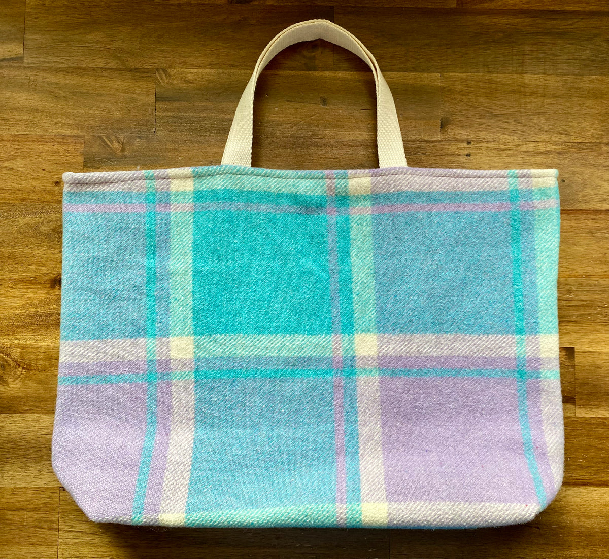 Upcycled Woollen Blanket - Market Tote - Blue/lilac