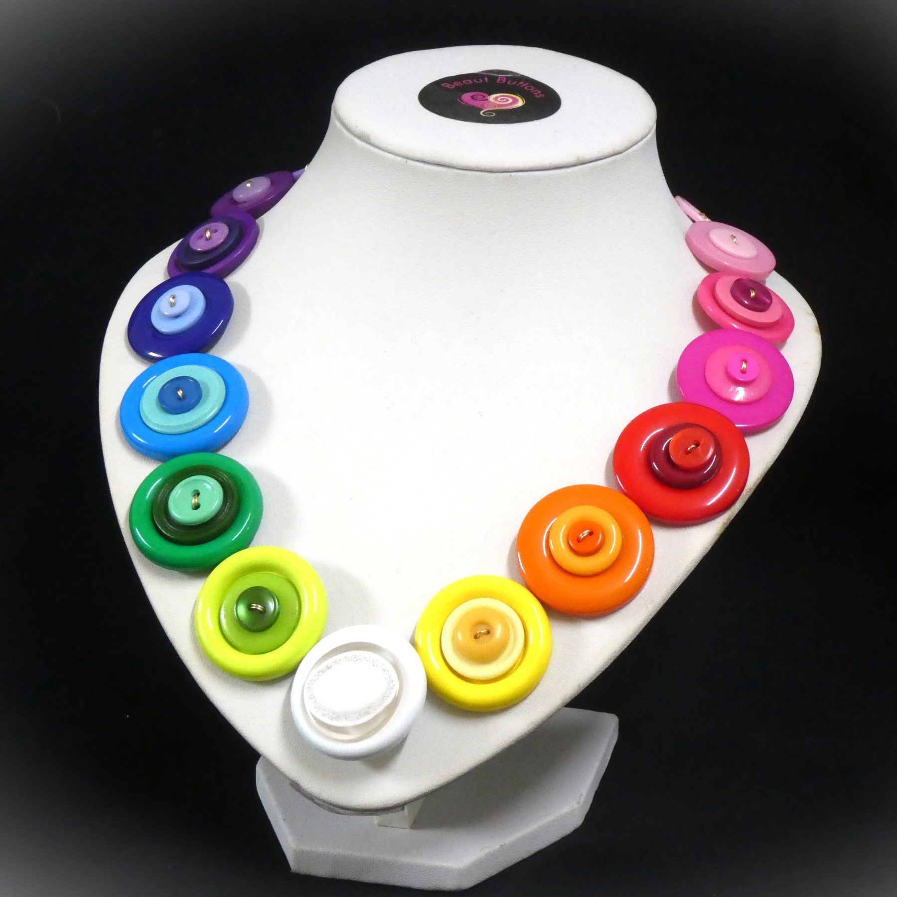 Colorful button necklace and earrings - Rainbow Connection