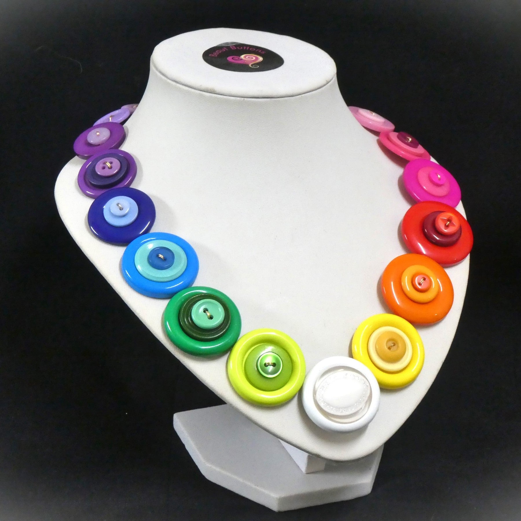 Colorful button necklace and earrings - Rainbow Connection