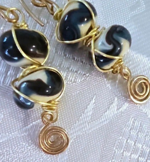 Artisan Made Lampwork Beads Wirewrapped in Brass Wire FREE POST