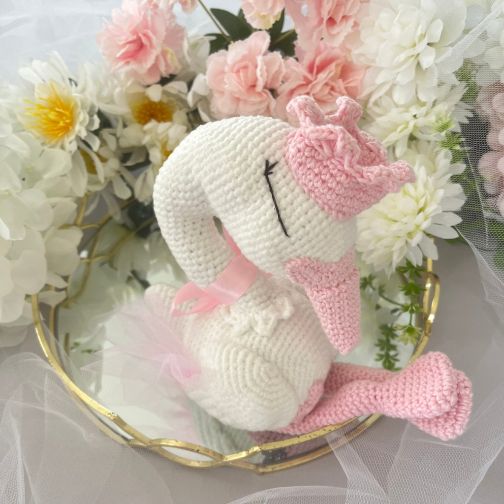 Handmade Crochet Princess Swan and Grasping Toy Baby Gift Set