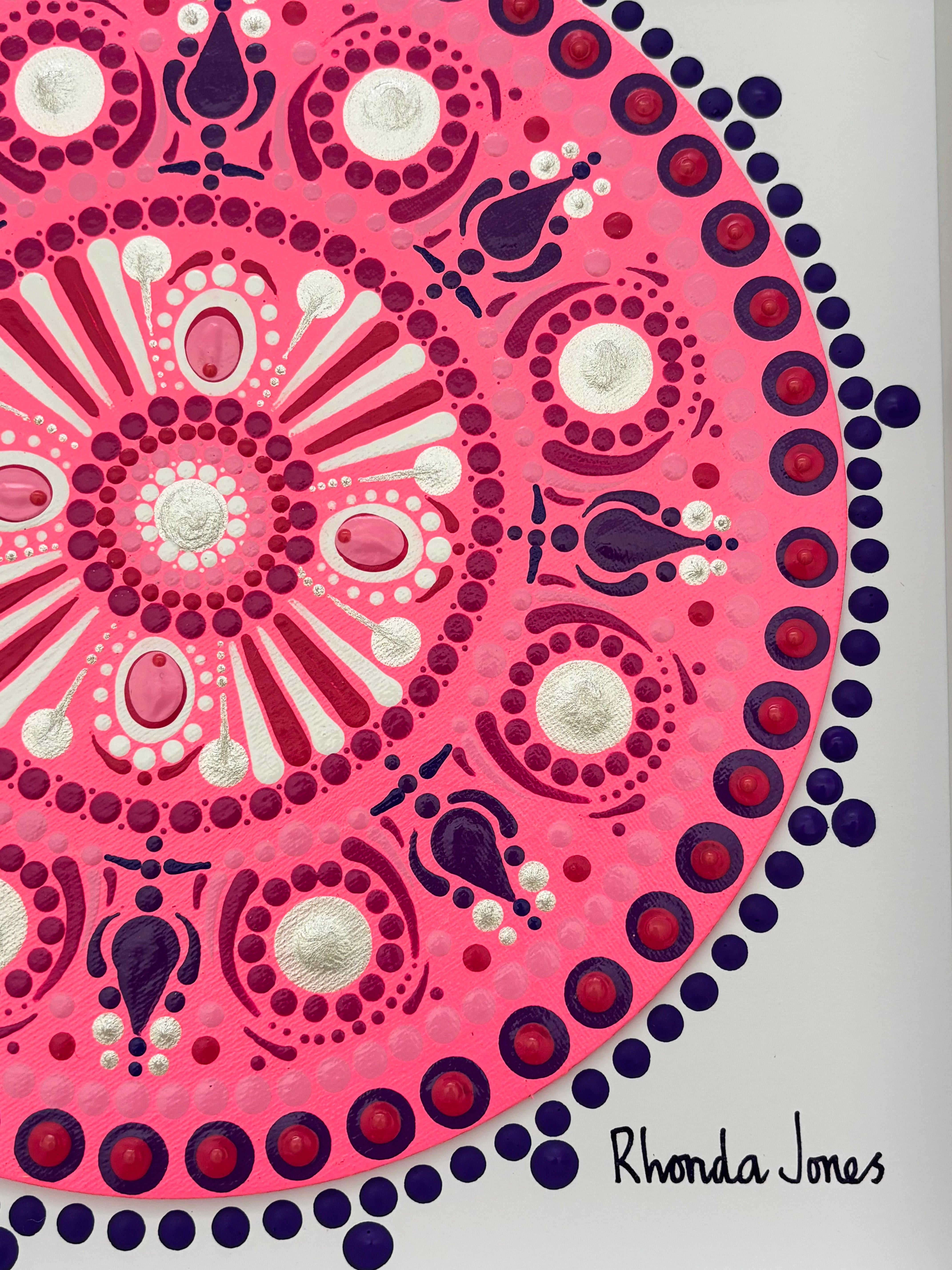 Flamingo Flash Acrylic Hand-dotted Mandala