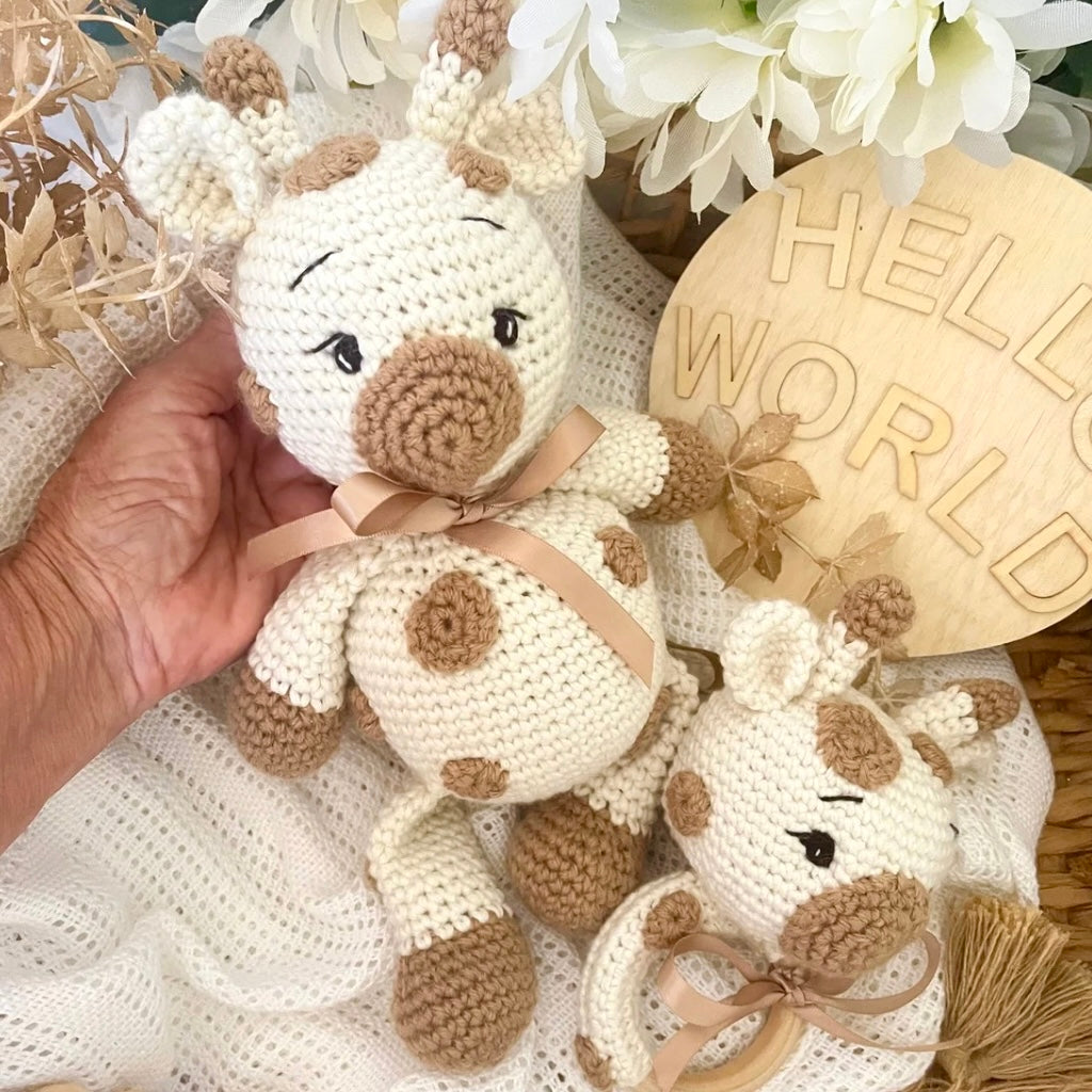 Handmade Crochet Giraffe Soft Toy Teether Baby Gift Set