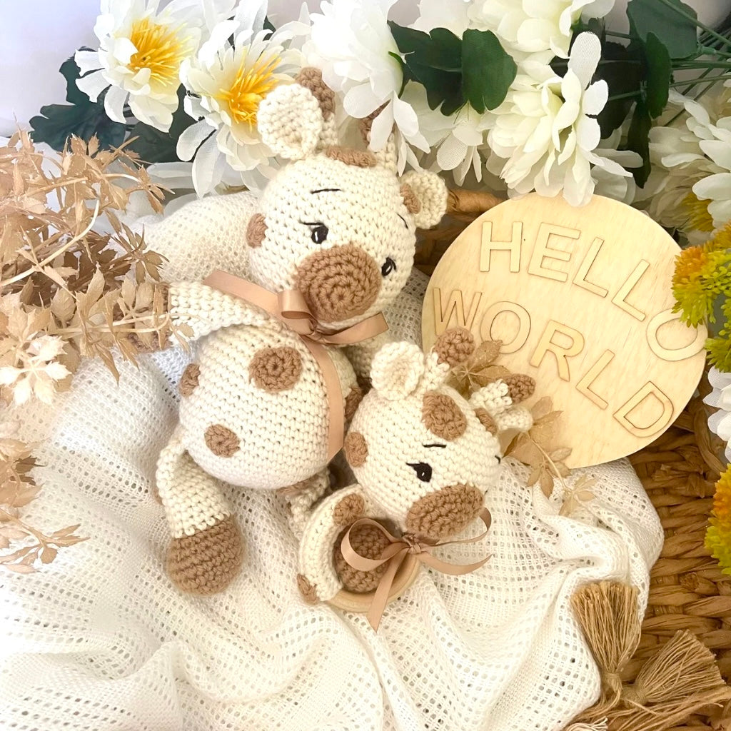 Handmade Crochet Giraffe Soft Toy Teether Baby Gift Set