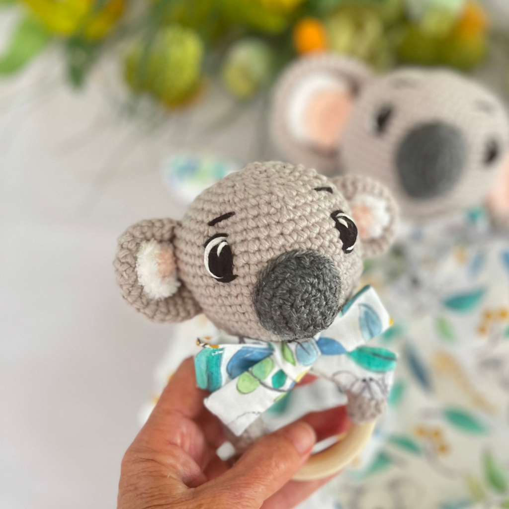 Crochet Koala Bear Tommy Lovey Blanket  & Koala Bear Grasping Toy