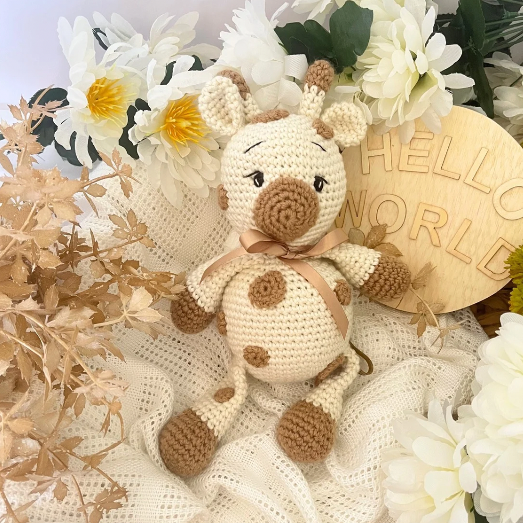 Handmade Crochet Giraffe Soft Toy Teether Baby Gift Set