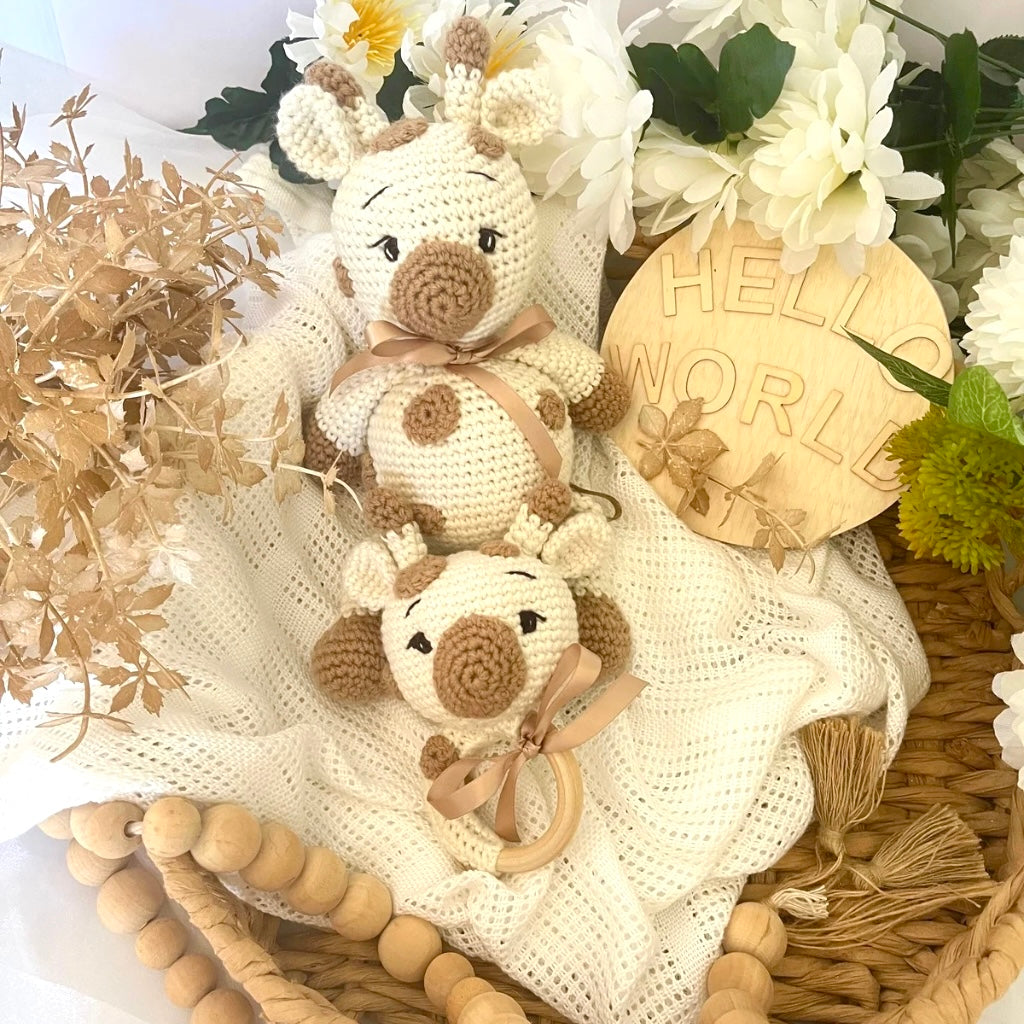 Handmade Crochet Giraffe Soft Toy Teether Baby Gift Set