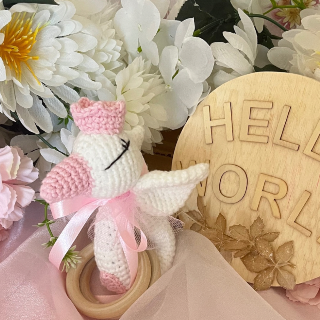 Handmade Crochet Princess Swan and Teether Baby Gift Set