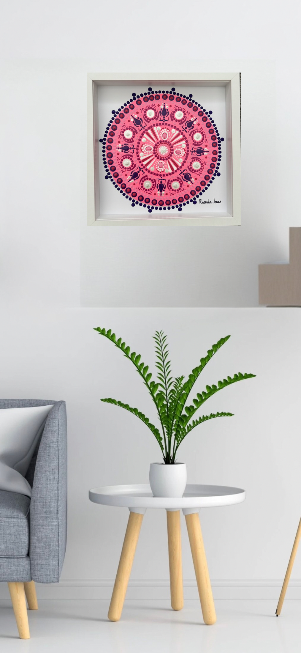 Flamingo Flash Acrylic Hand-dotted Mandala