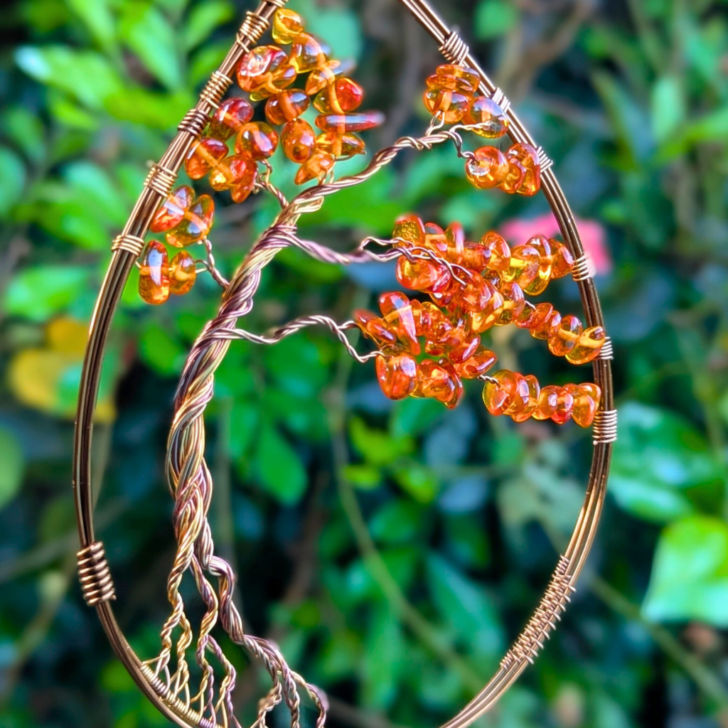 Baltic amber tree suncatcher - Wire art - OOAK design
