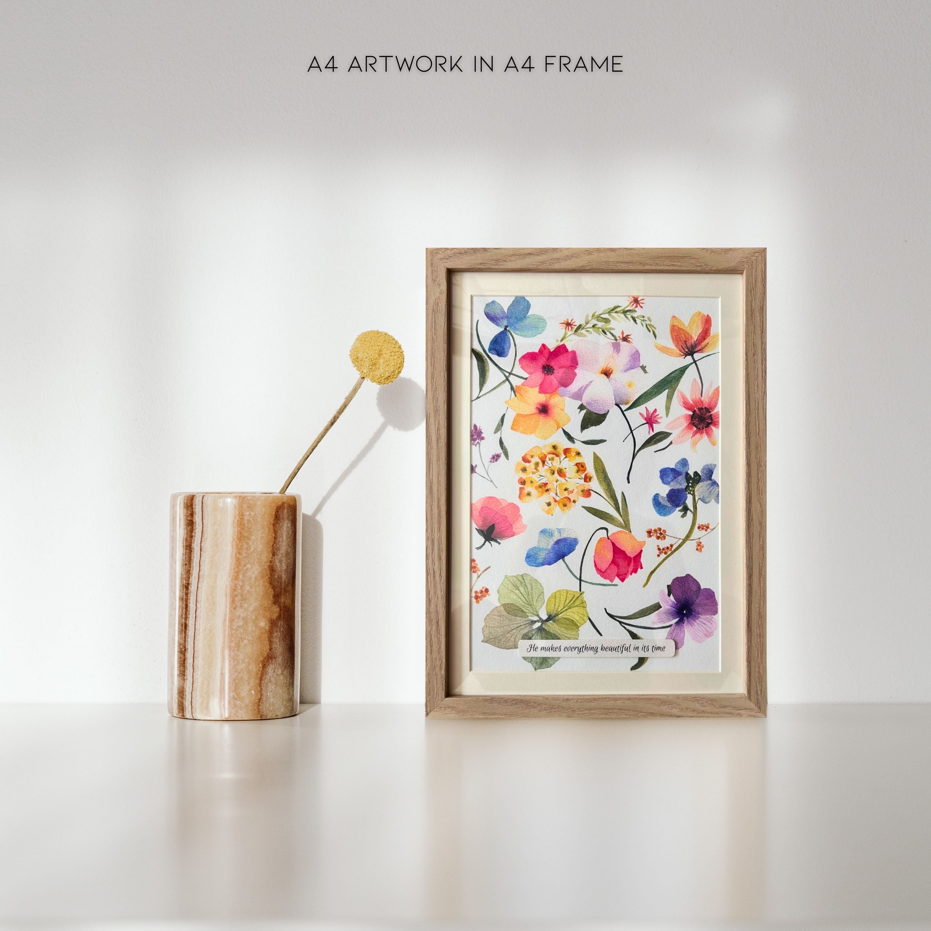 "Pressed & Cherished" | Archival Botanical Wall Art With Sentiment | Original Floral Watercolour Painting | A4 Gallery Print