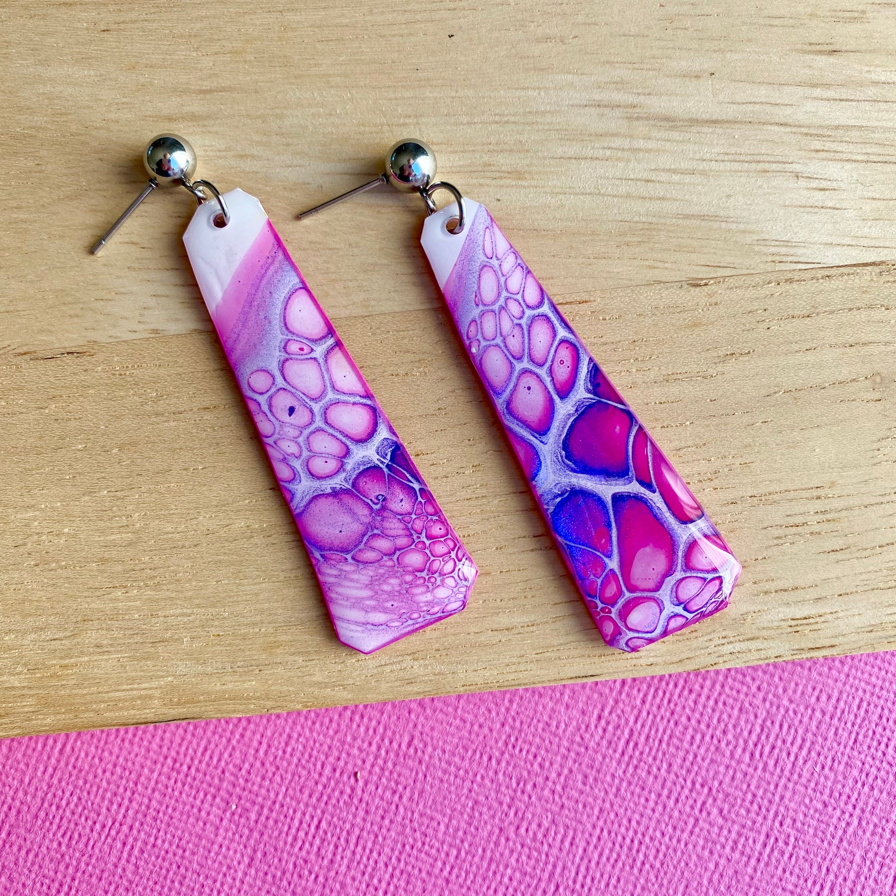 Pink and Blue Stud Dangle Earrings