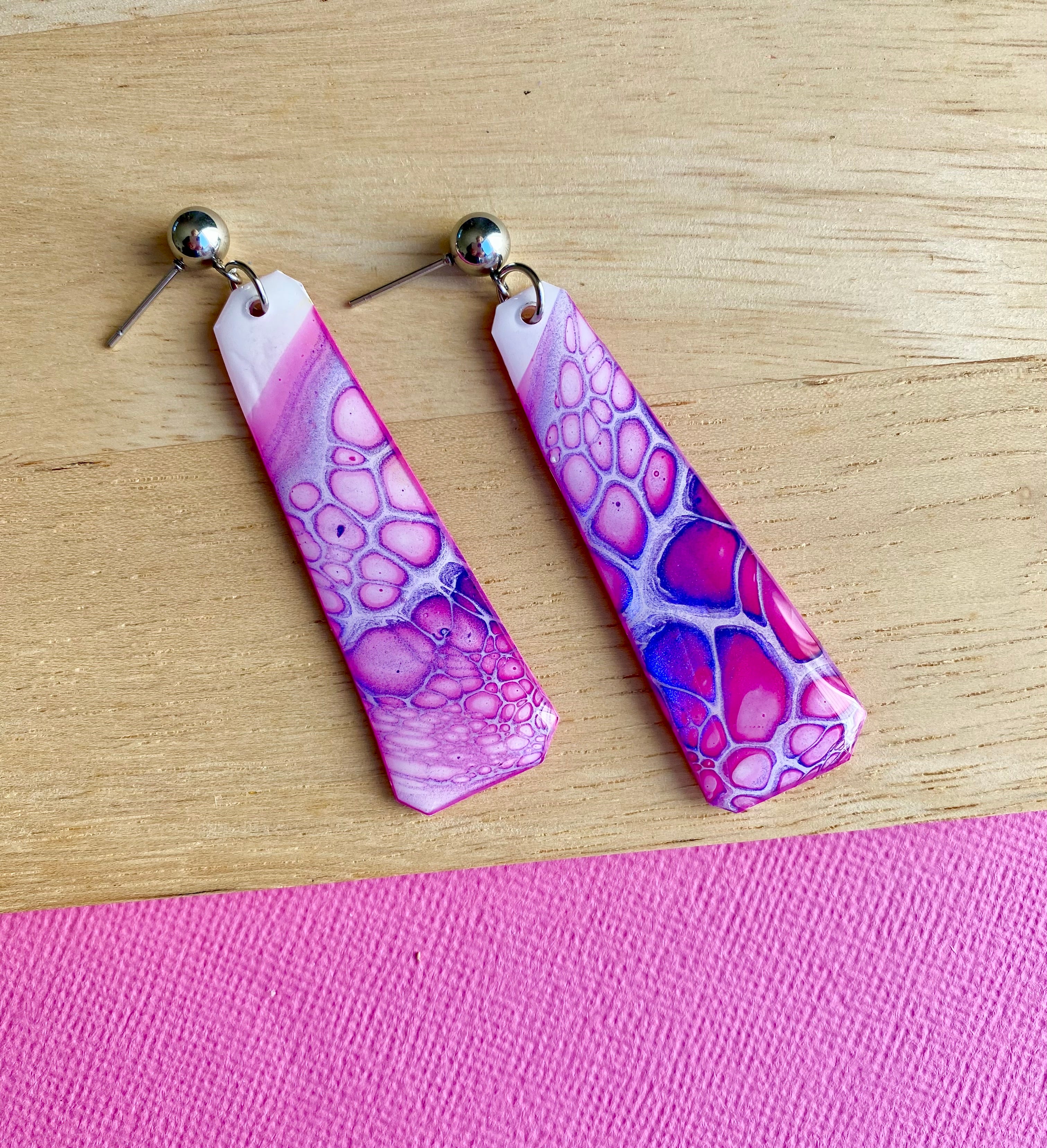 Pink and Blue Stud Dangle Earrings