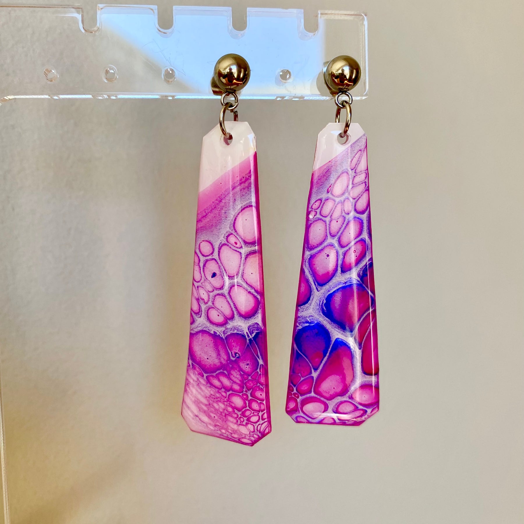 Pink and Blue Stud Dangle Earrings