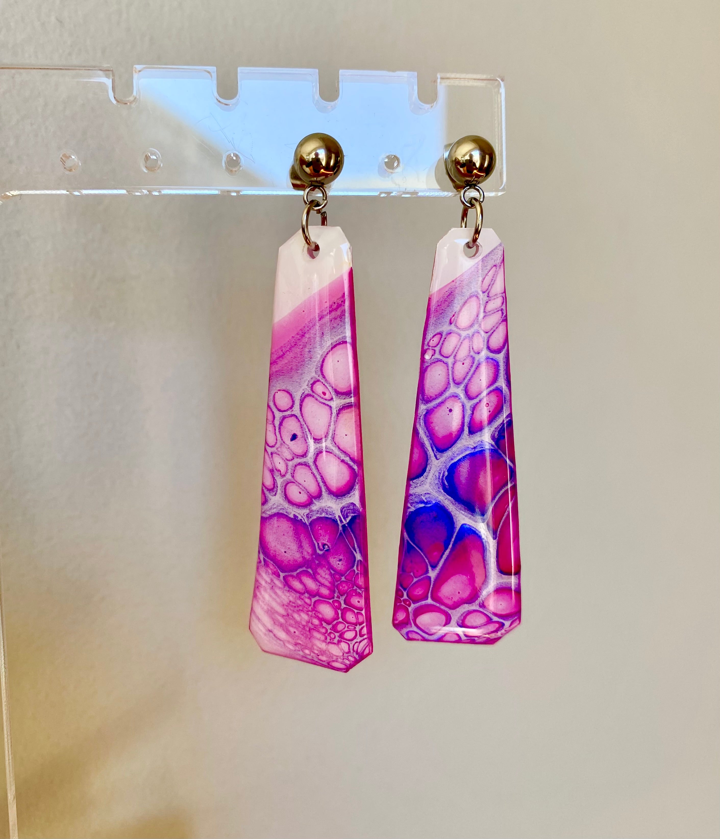 Pink and Blue Stud Dangle Earrings