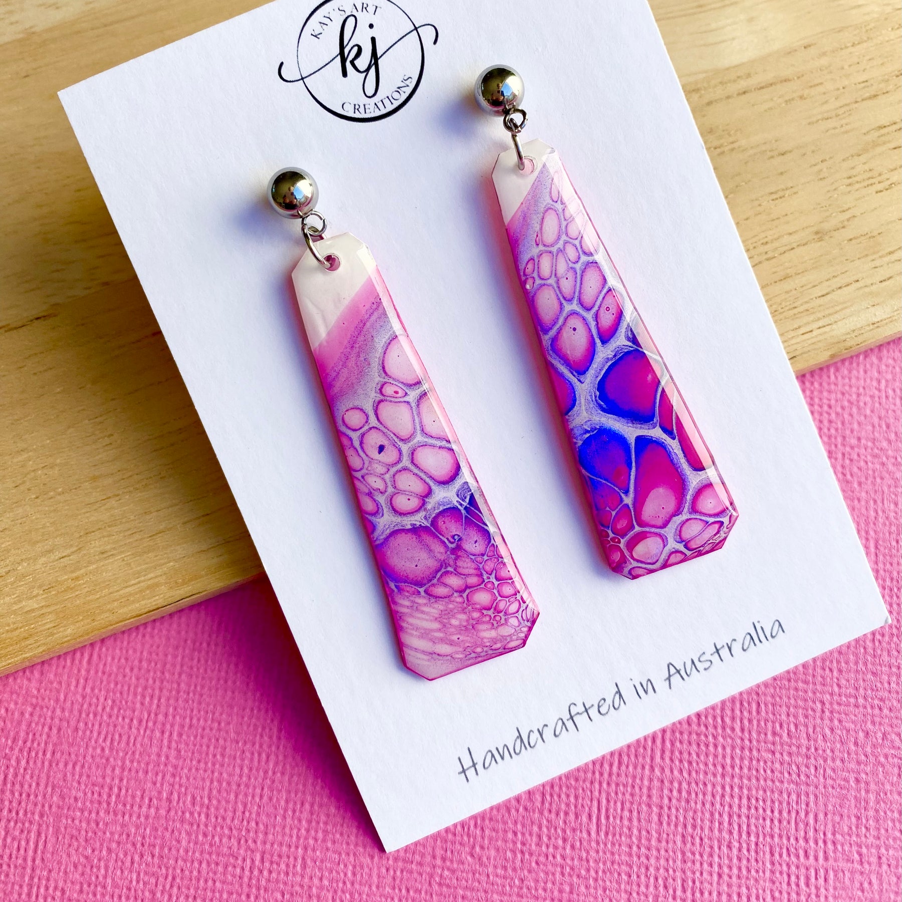 Pink and Blue Stud Dangle Earrings