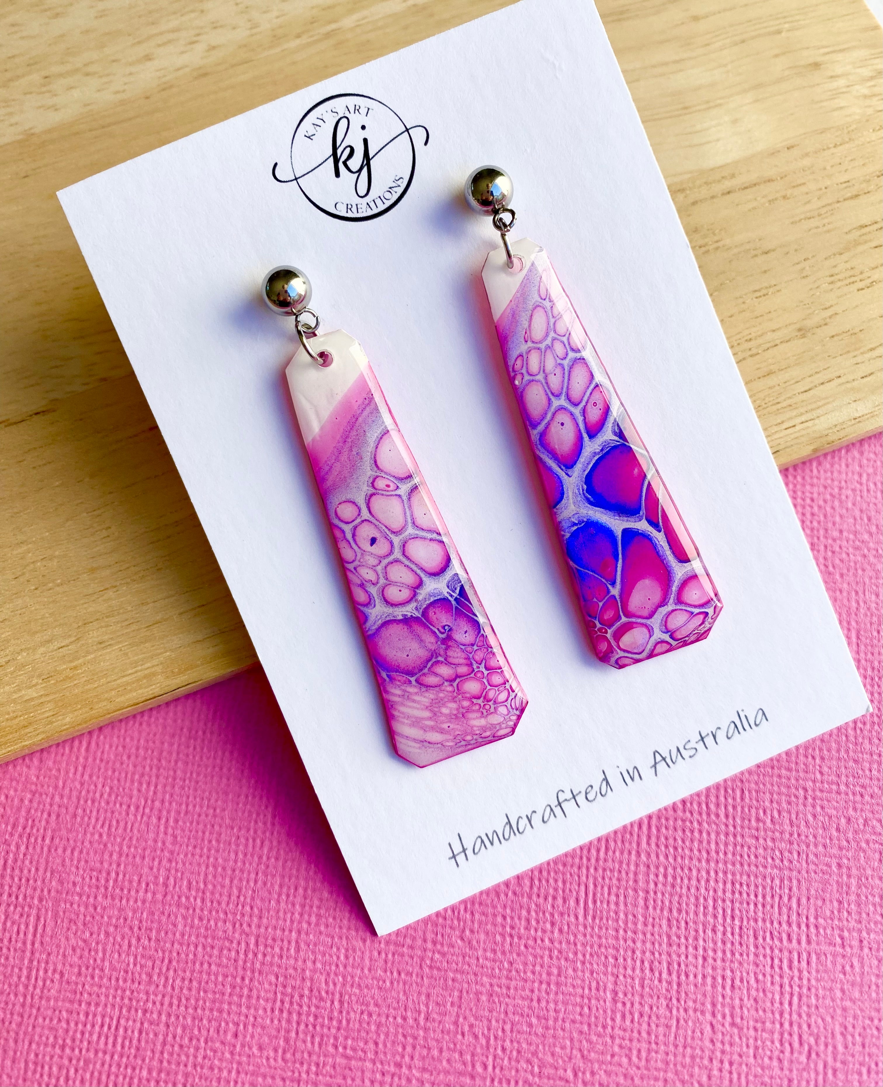Pink and Blue Stud Dangle Earrings