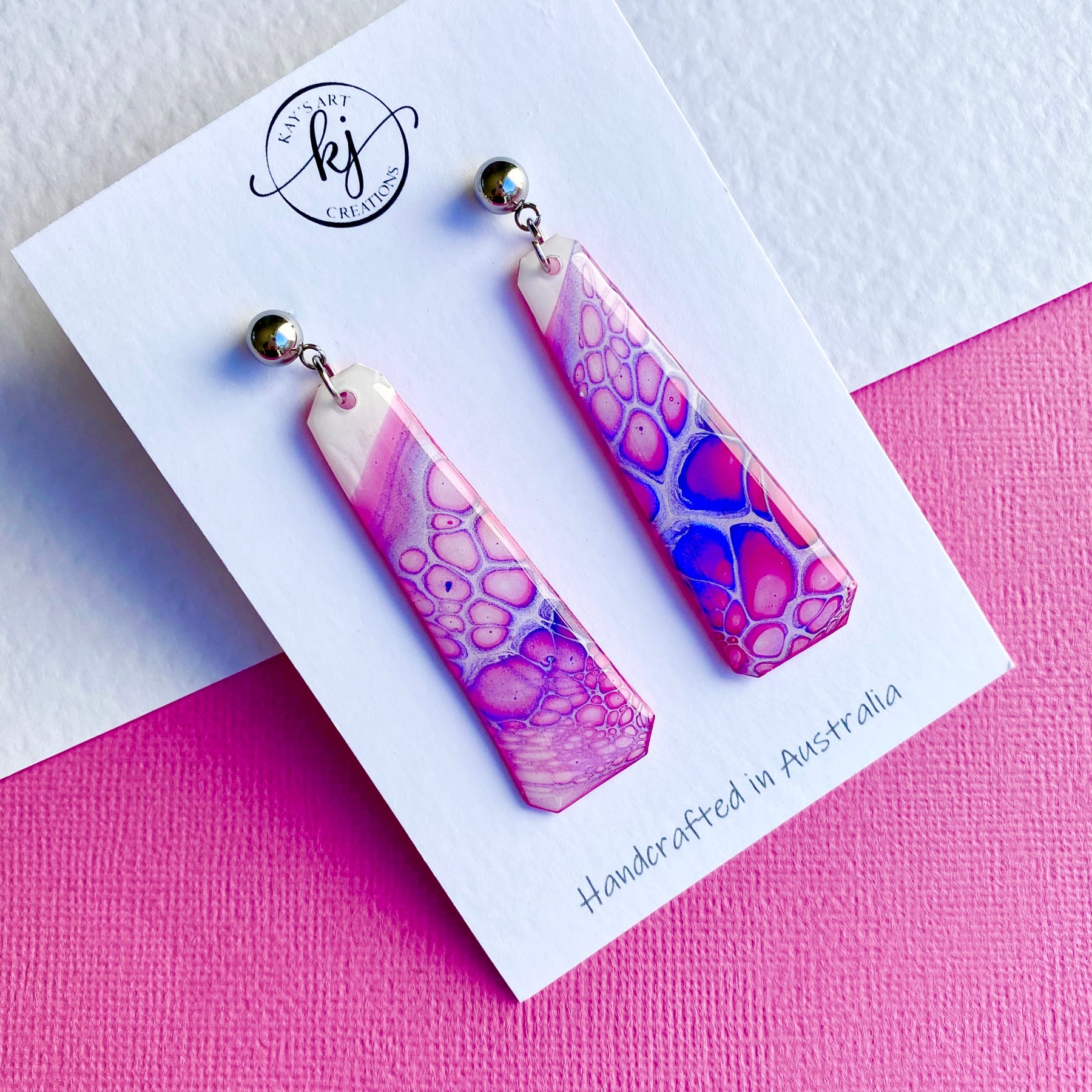 Pink and Blue Stud Dangle Earrings