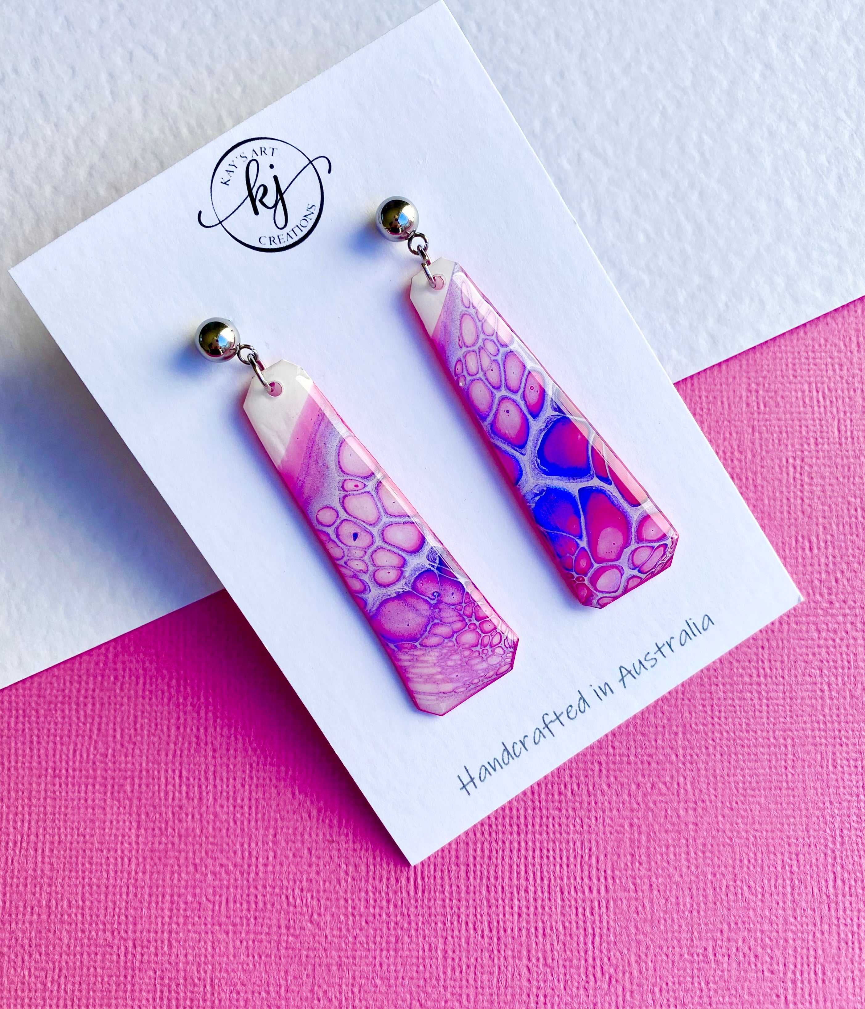 Pink and Blue Stud Dangle Earrings