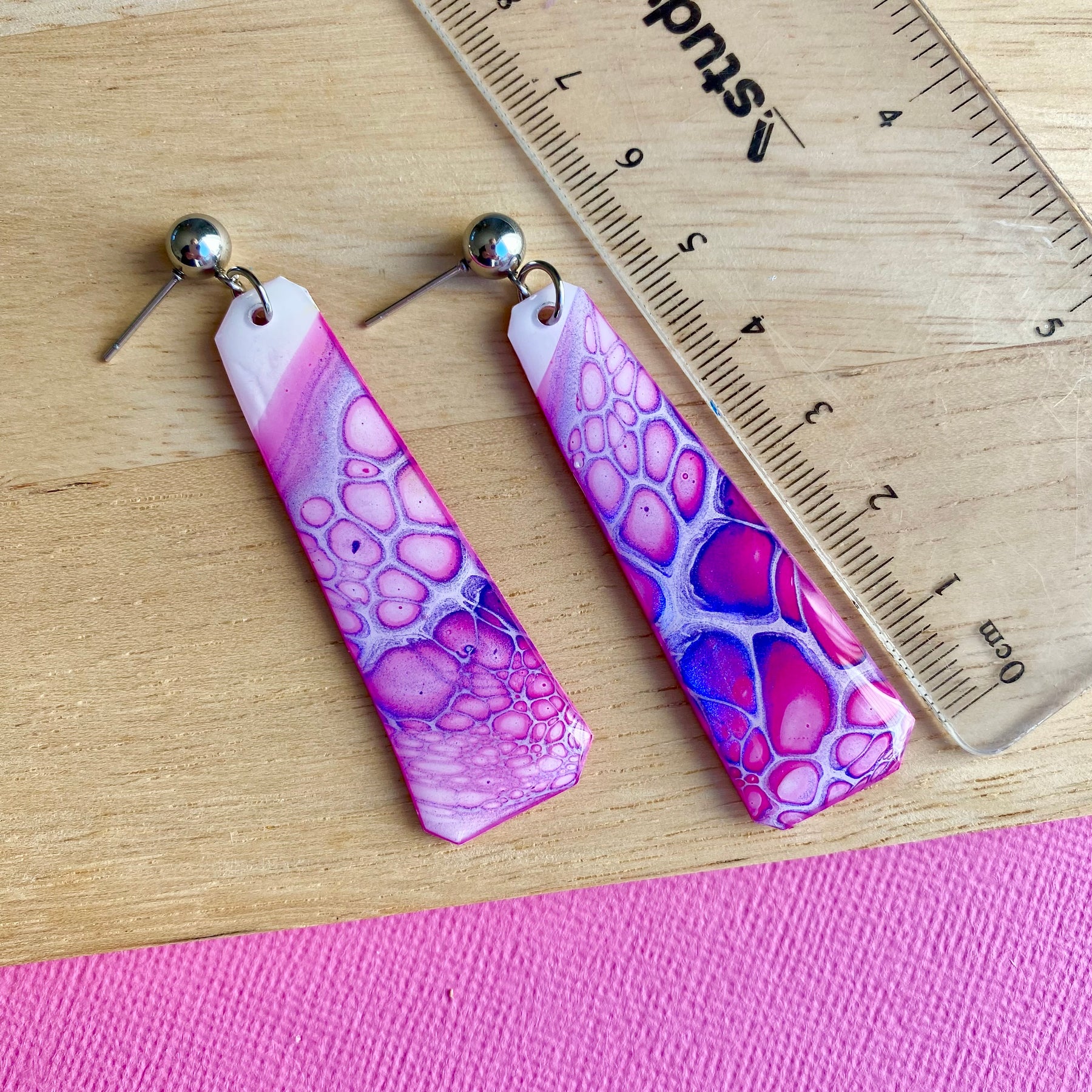 Pink and Blue Stud Dangle Earrings
