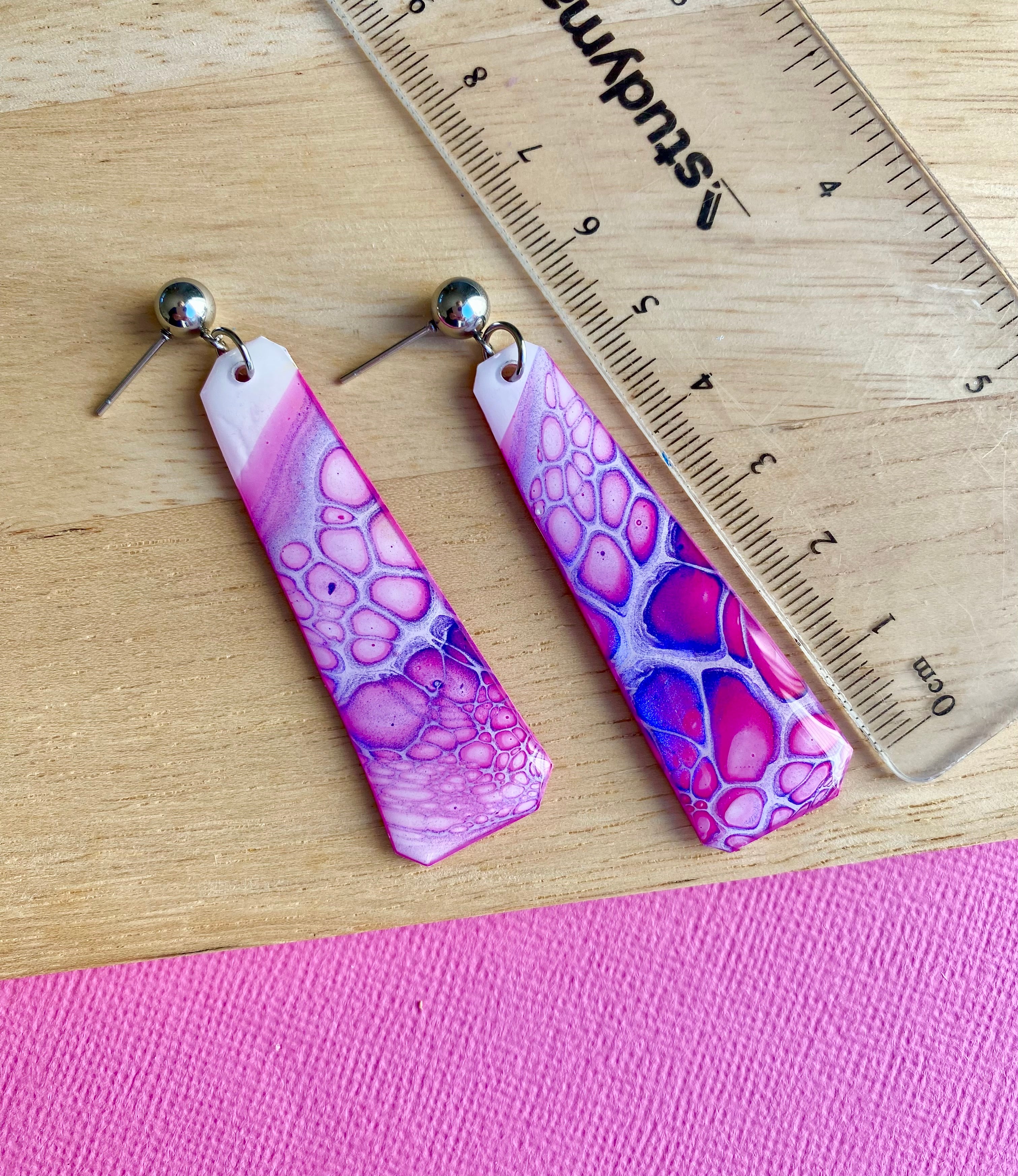 Pink and Blue Stud Dangle Earrings