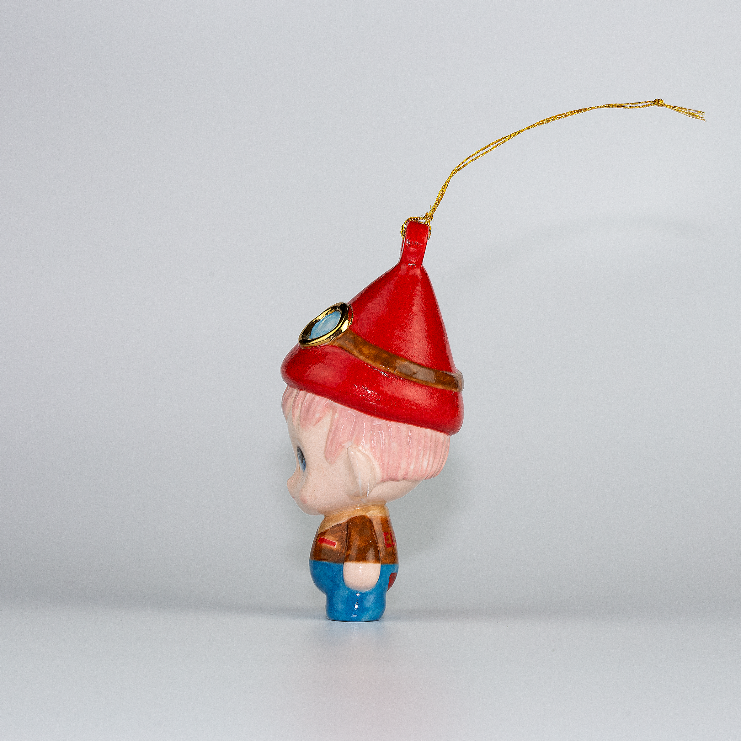 Malakai the Pilot Elf. One-of-a-kind Handmade Porcelain Christmas ELF figurine ornament.