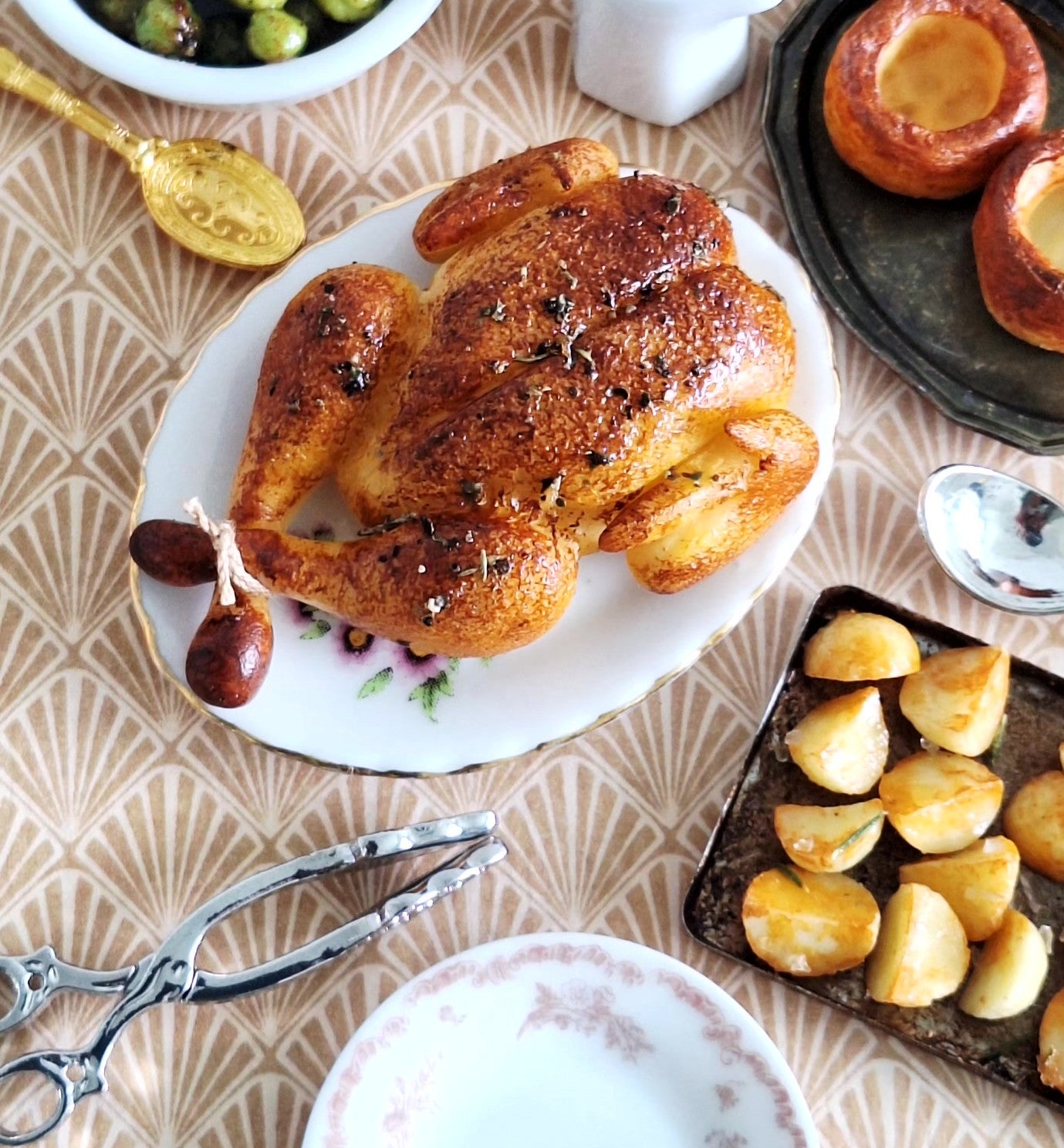 Roast Turkey (with ornate serving tongs)