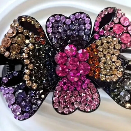 Handmade - Rhinestone Bow & Flower Hair Clip