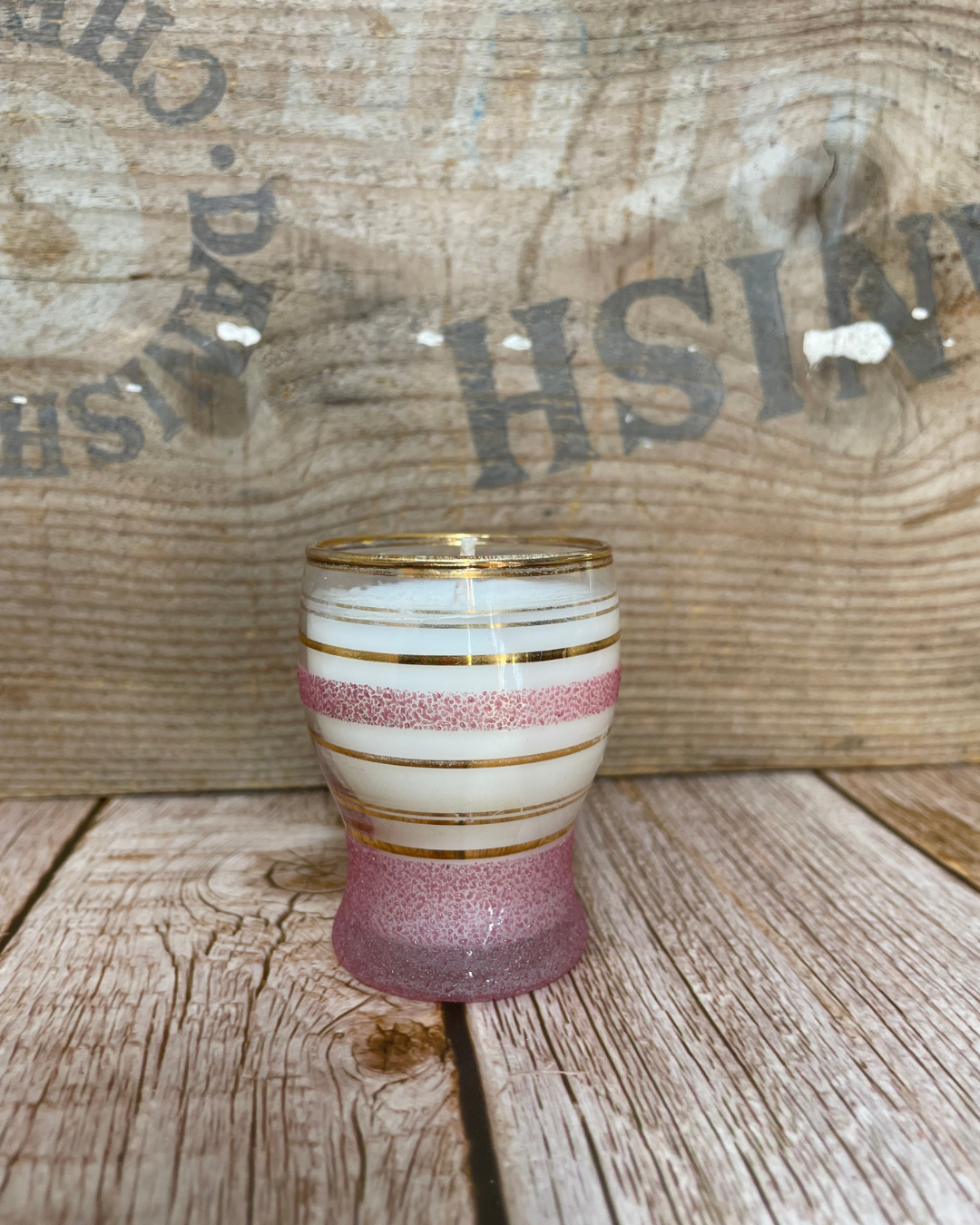 Rosemary + Mint I Natural Soy Candle in a Vintage Pink Sugar-frosted Glass