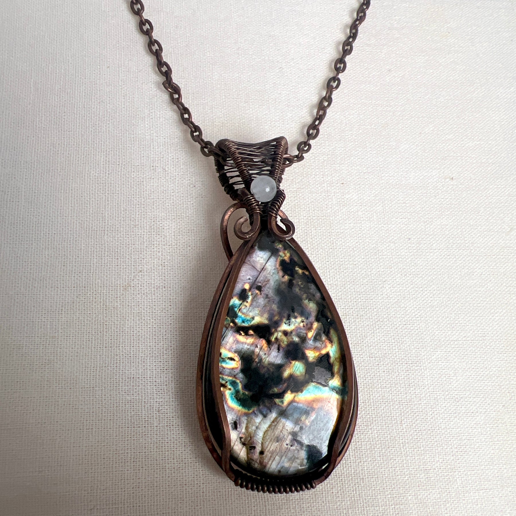 Aurora Nightfall - Multi Labrador Copper Wrapped Pendant